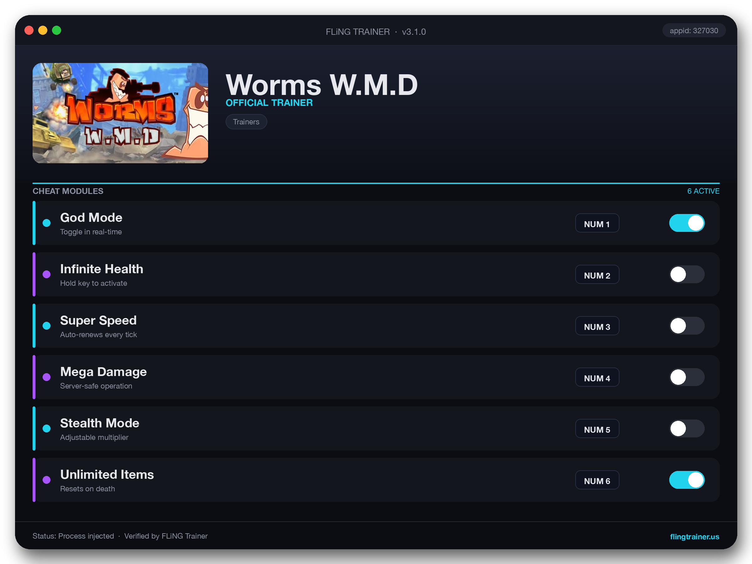 Worms W.M.D Trainer interface