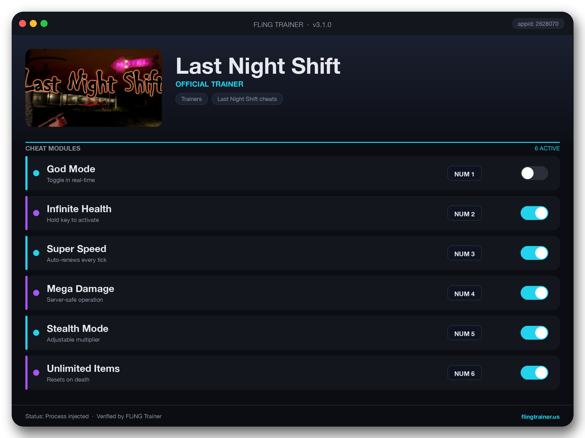 Last Night Shift Trainer interface