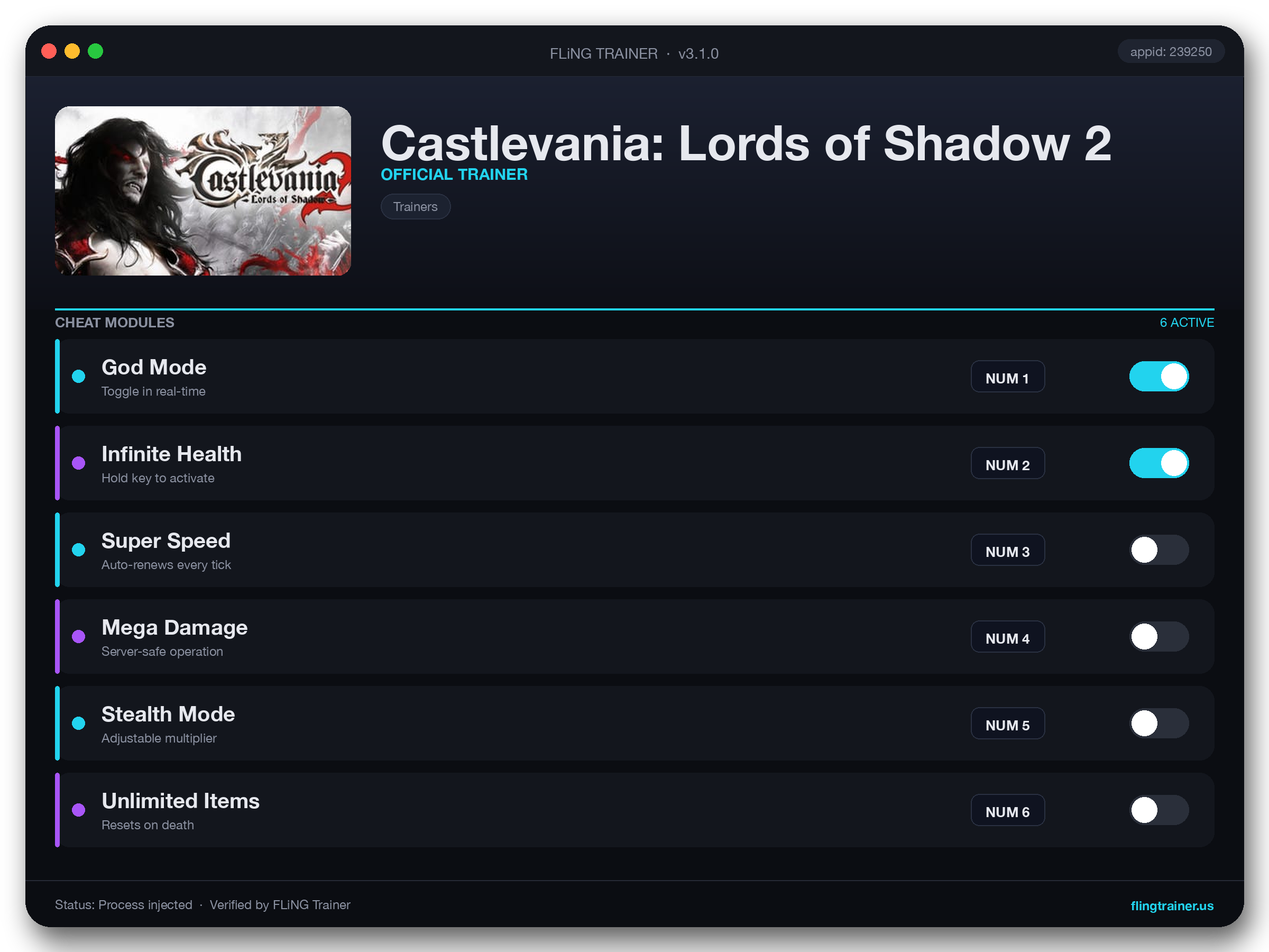 Castlevania: Lords of Shadow 2 Trainer interface