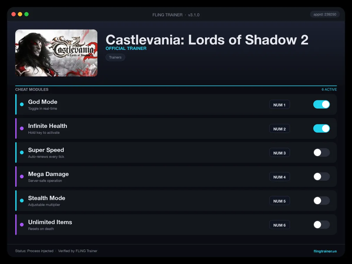 Castlevania: Lords of Shadow 2 Trainer interface