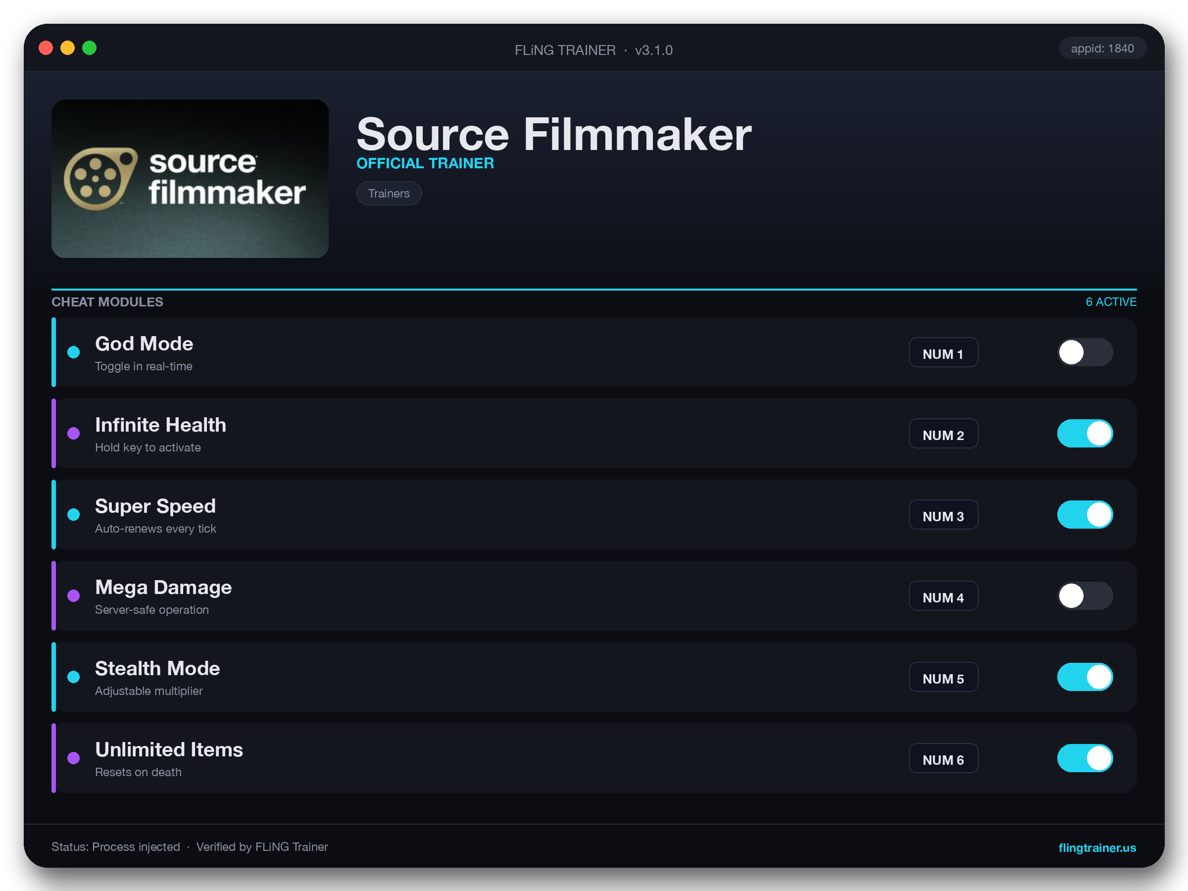 Source Filmmaker Trainer interface