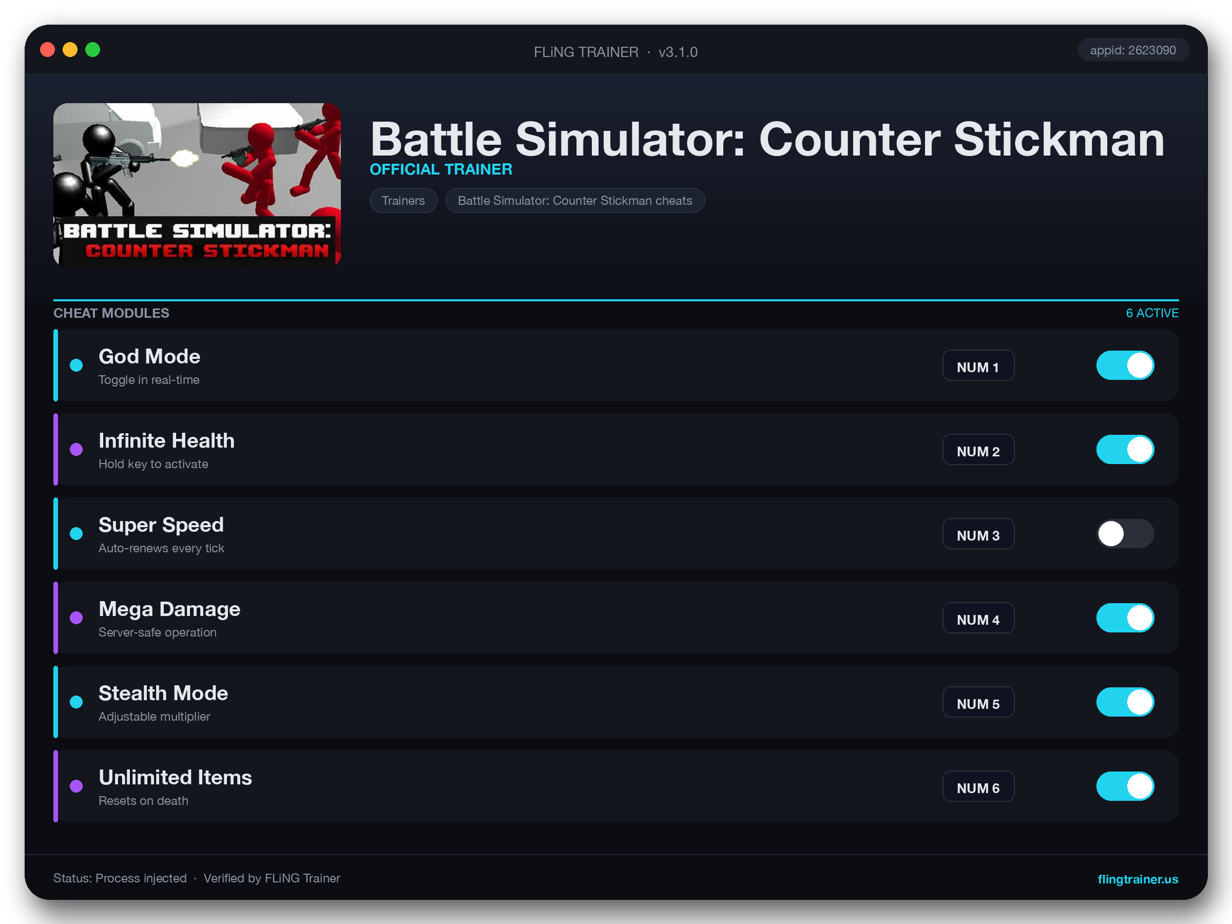 Battle Simulator: Counter Stickman Trainer interface