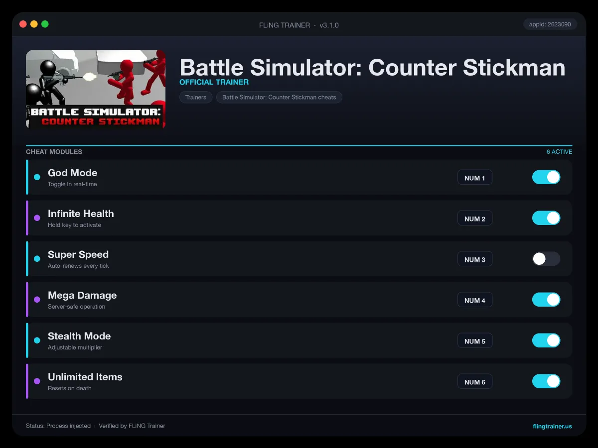 Battle Simulator: Counter Stickman Trainer interface