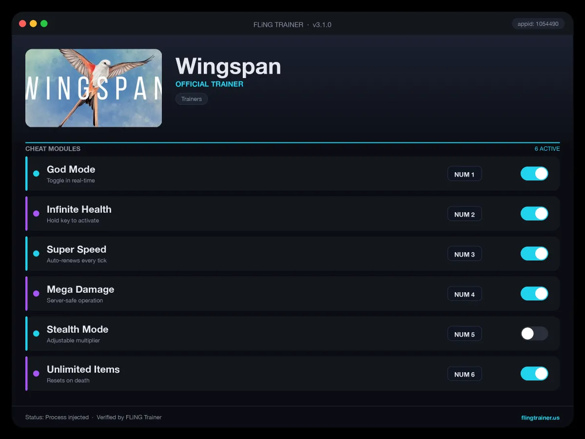 Wingspan Trainer interface