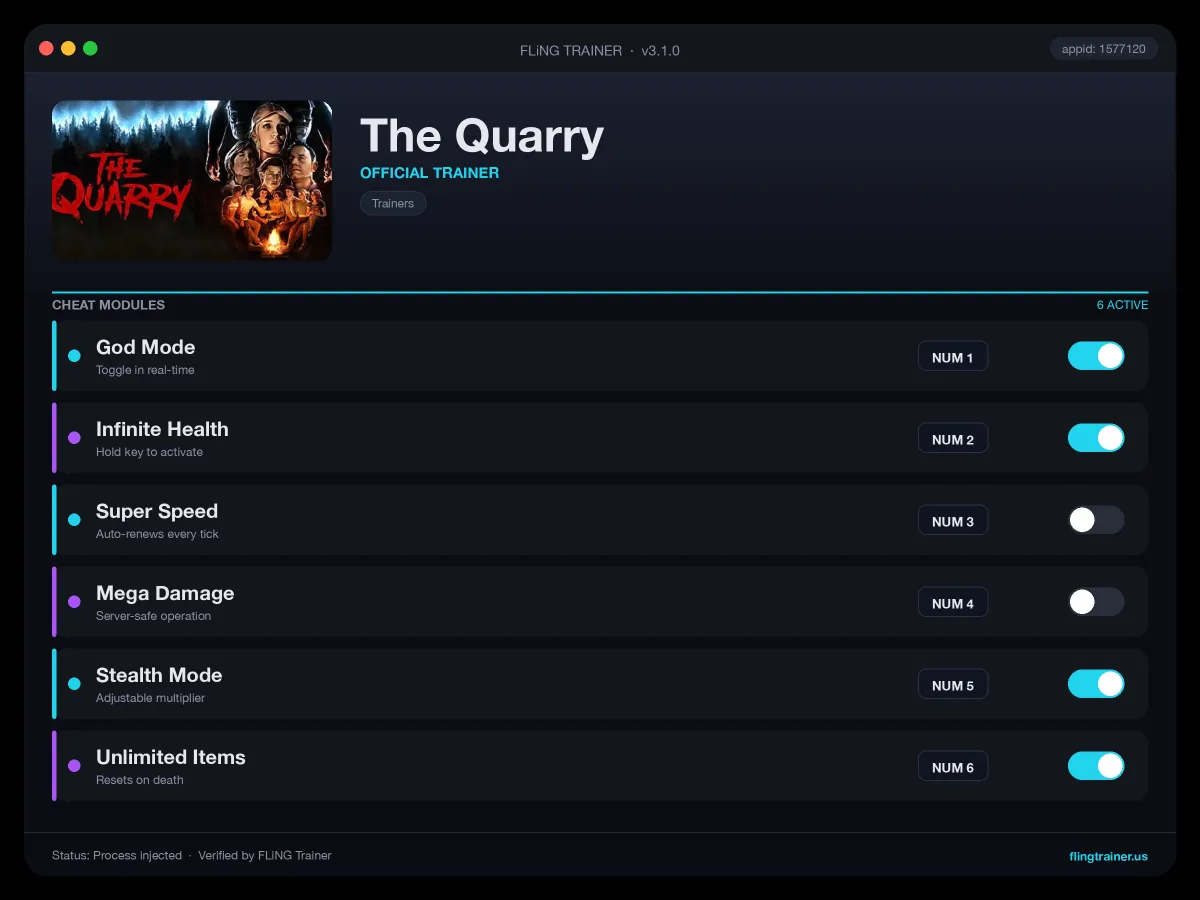 The Quarry Trainer interface