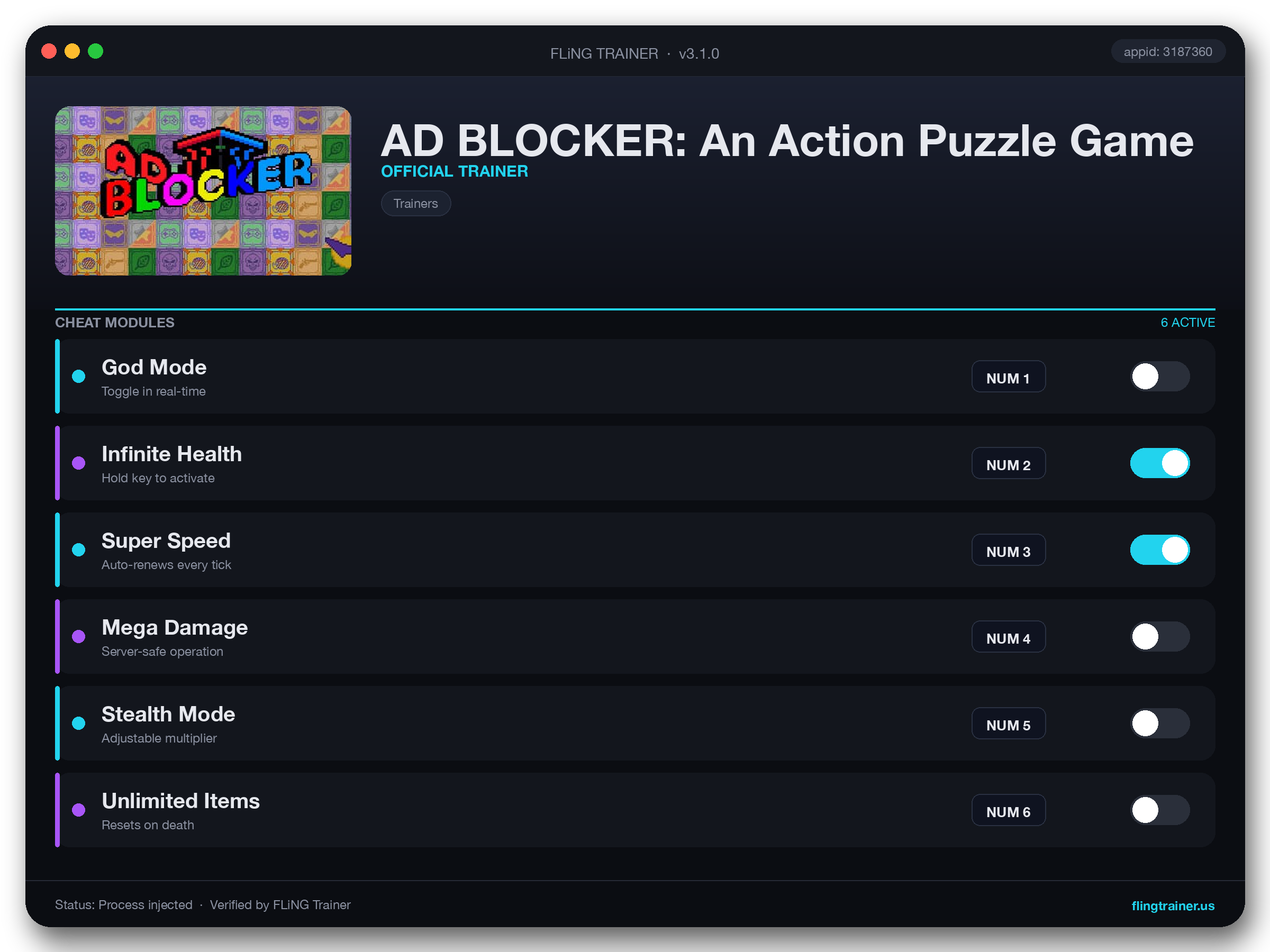 AD BLOCKER: An Action Puzzle Game Trainer interface