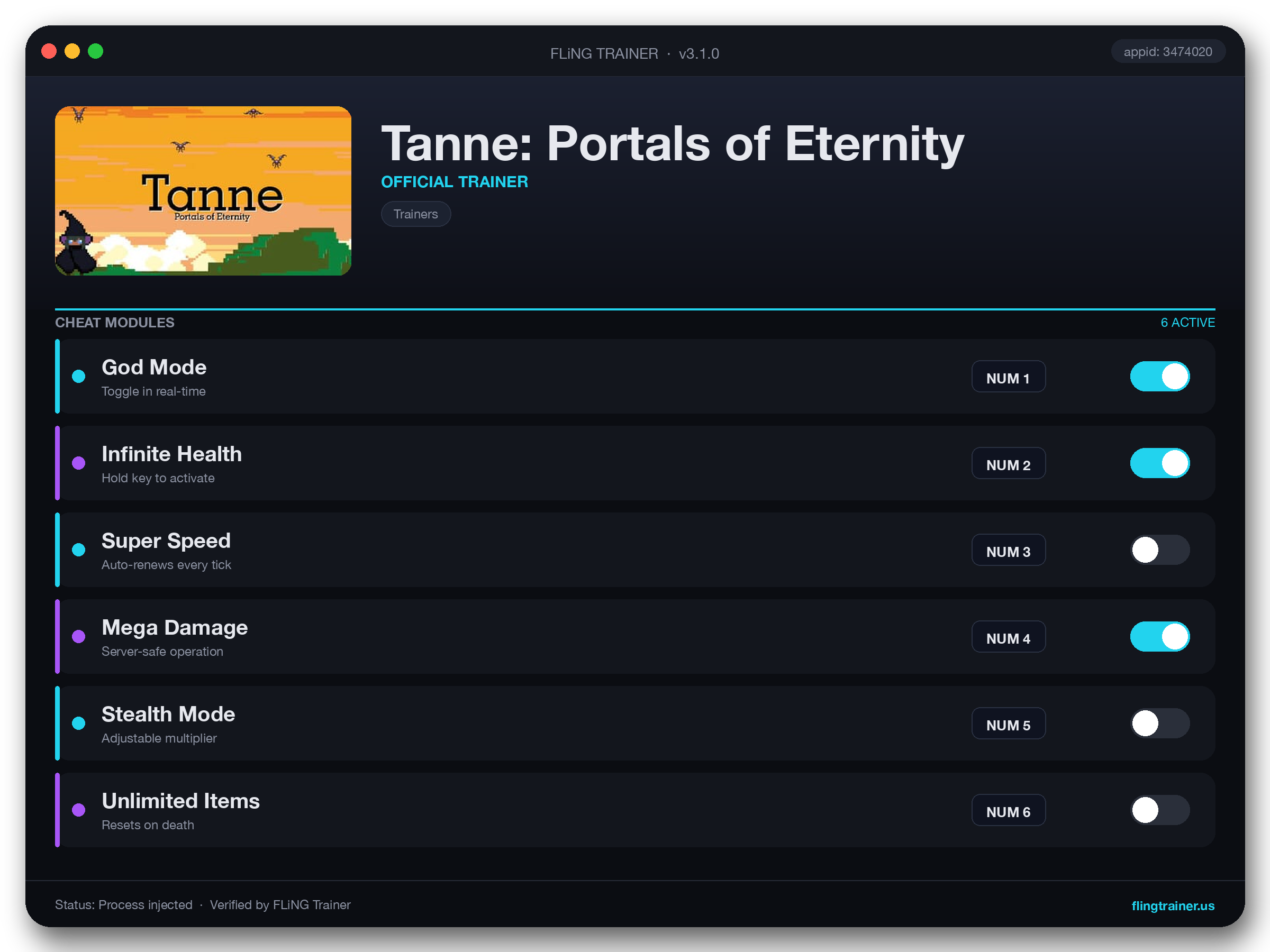 Tanne: Portals of Eternity Trainer interface
