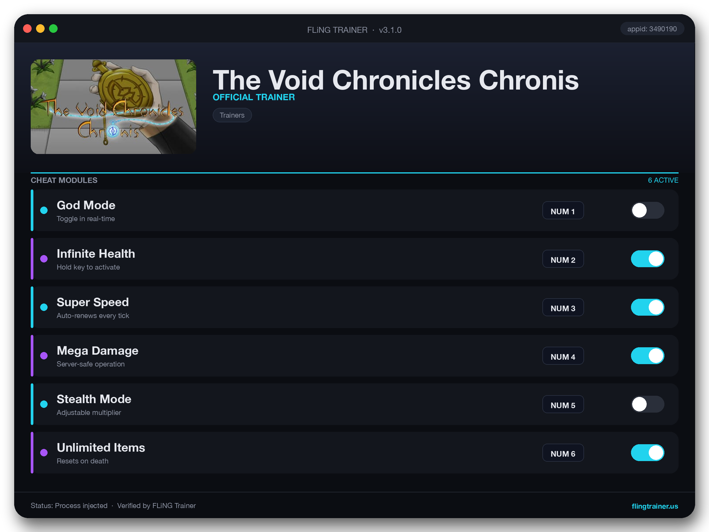 The Void Chronicles Chronis Trainer interface