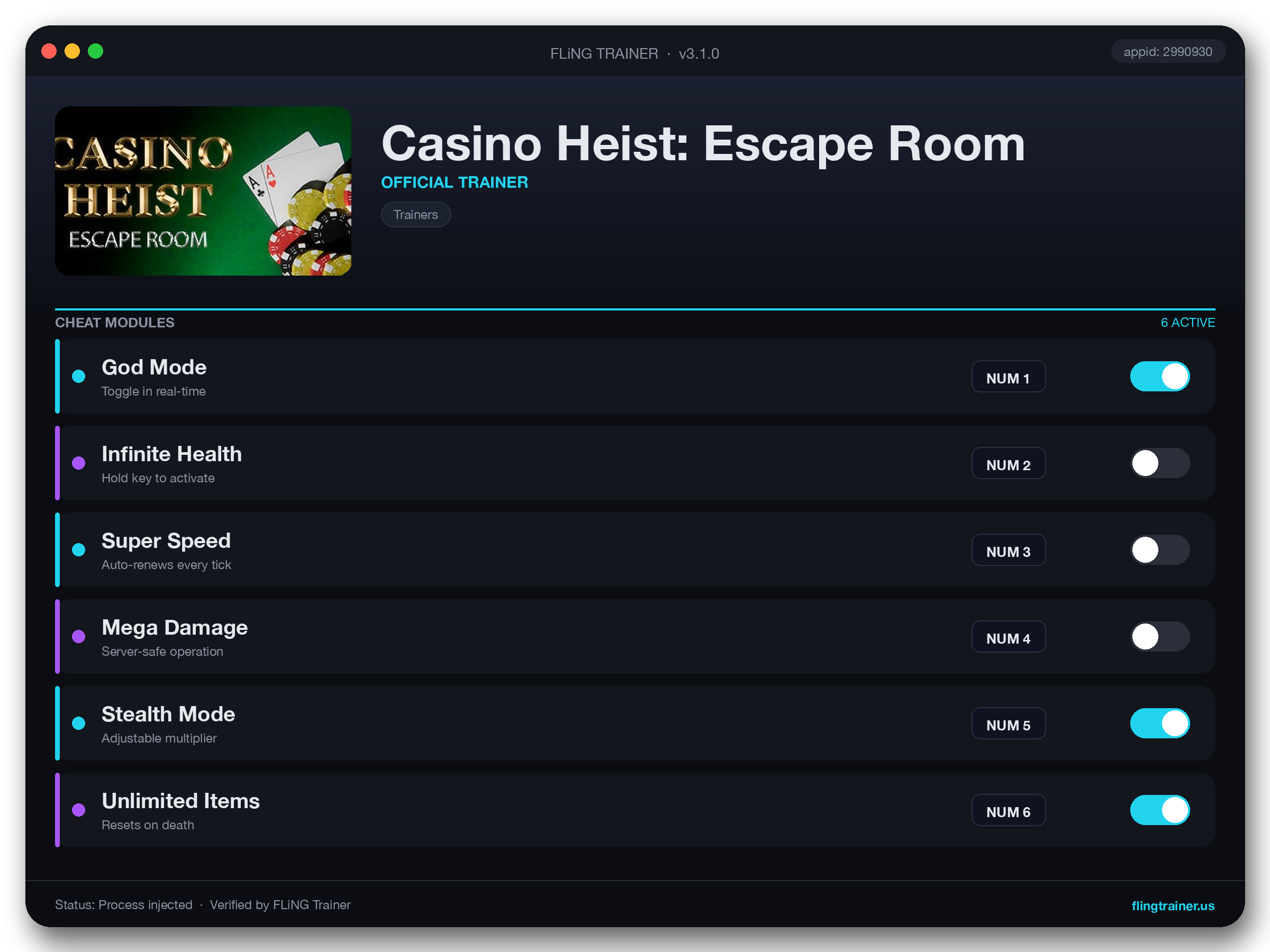 Casino Heist: Escape Room Trainer interface