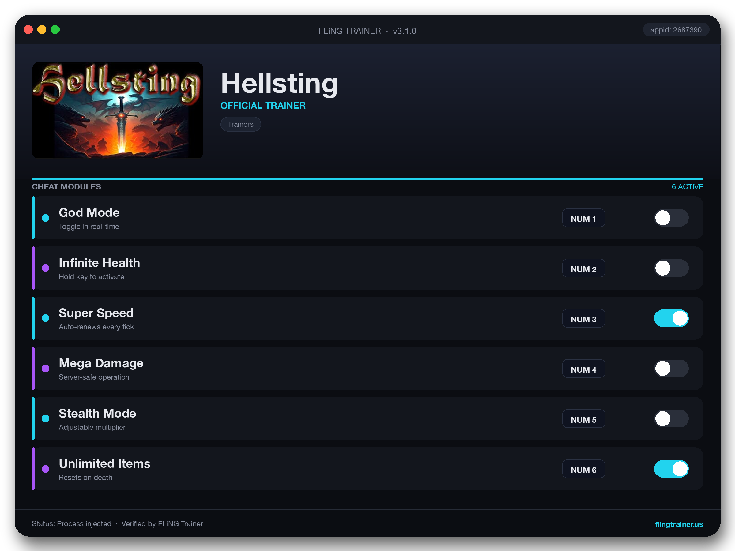 Hellsting Trainer interface