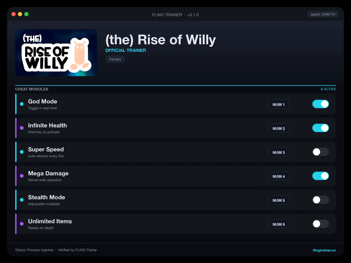 (the) Rise of Willy Trainer interface