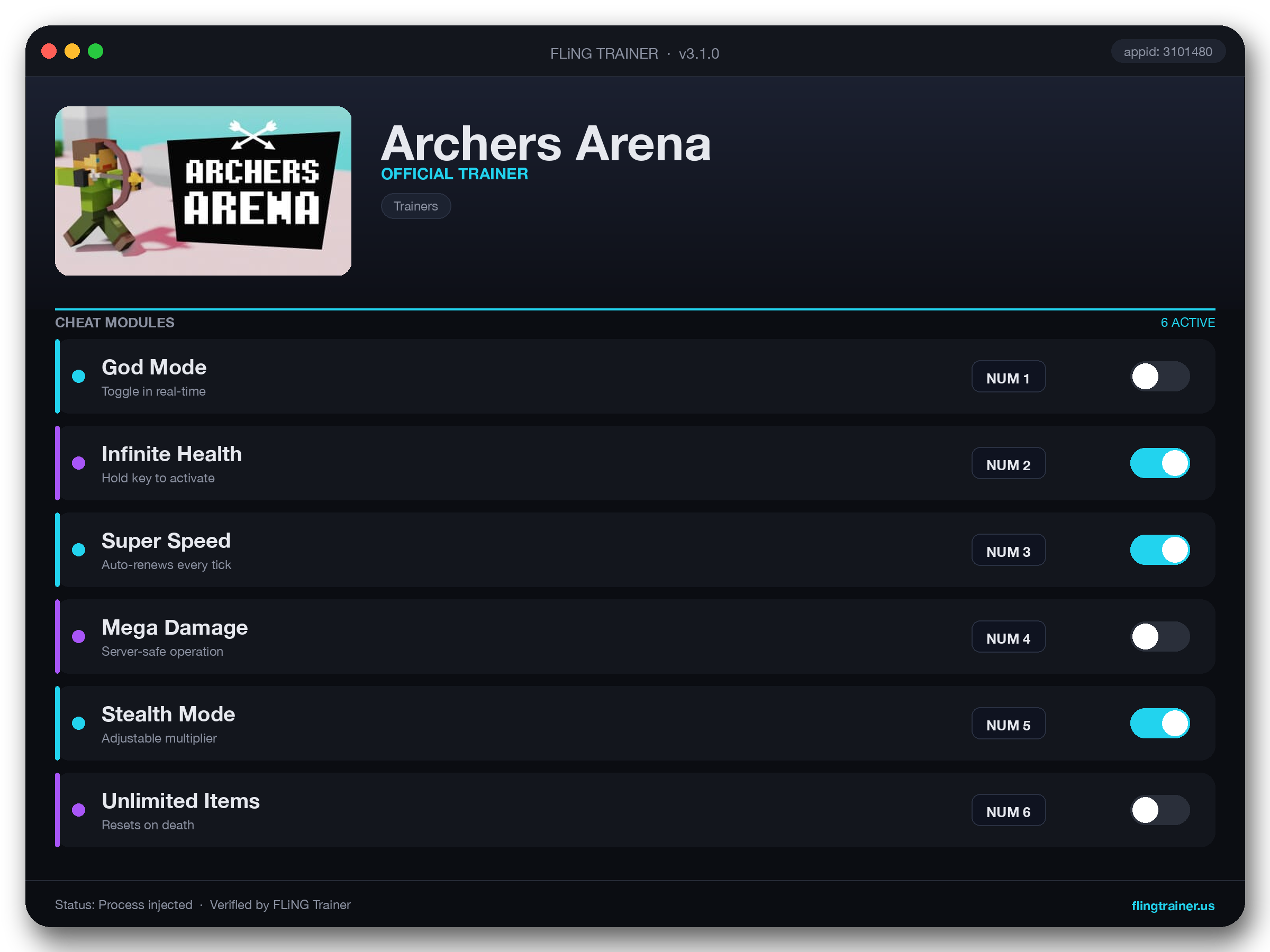 Archers Arena Trainer interface