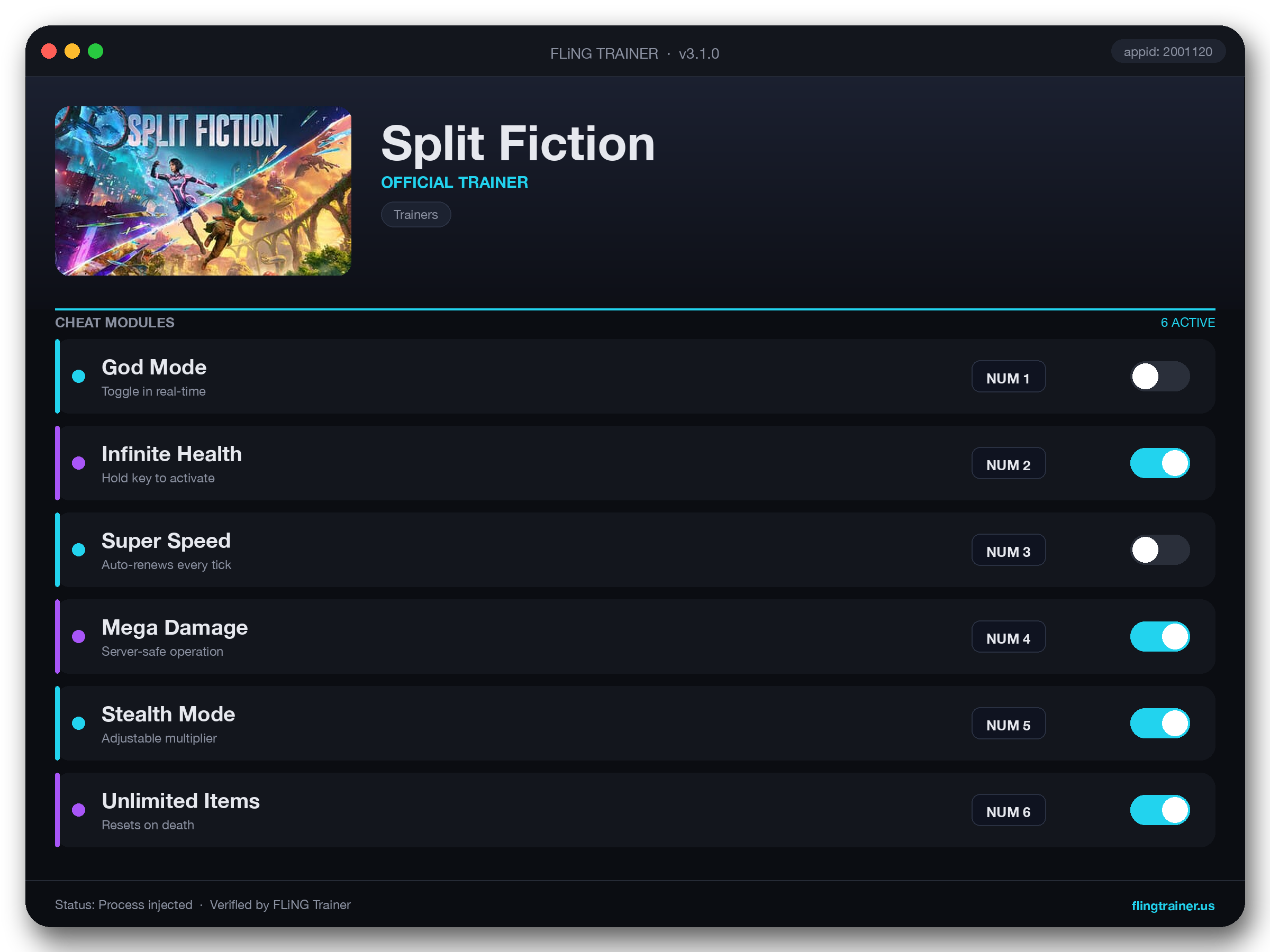 Split Fiction Trainer interface