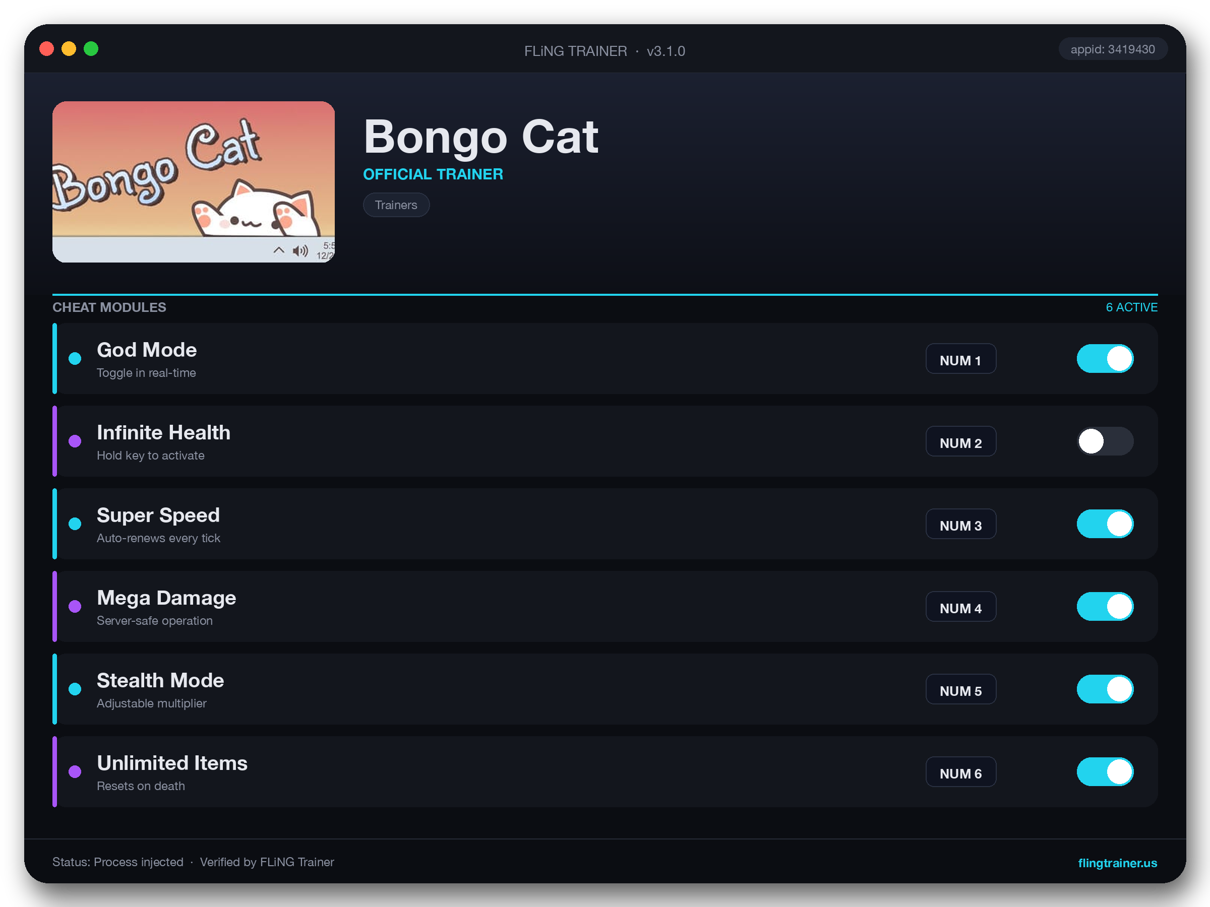 Bongo Cat Trainer interface