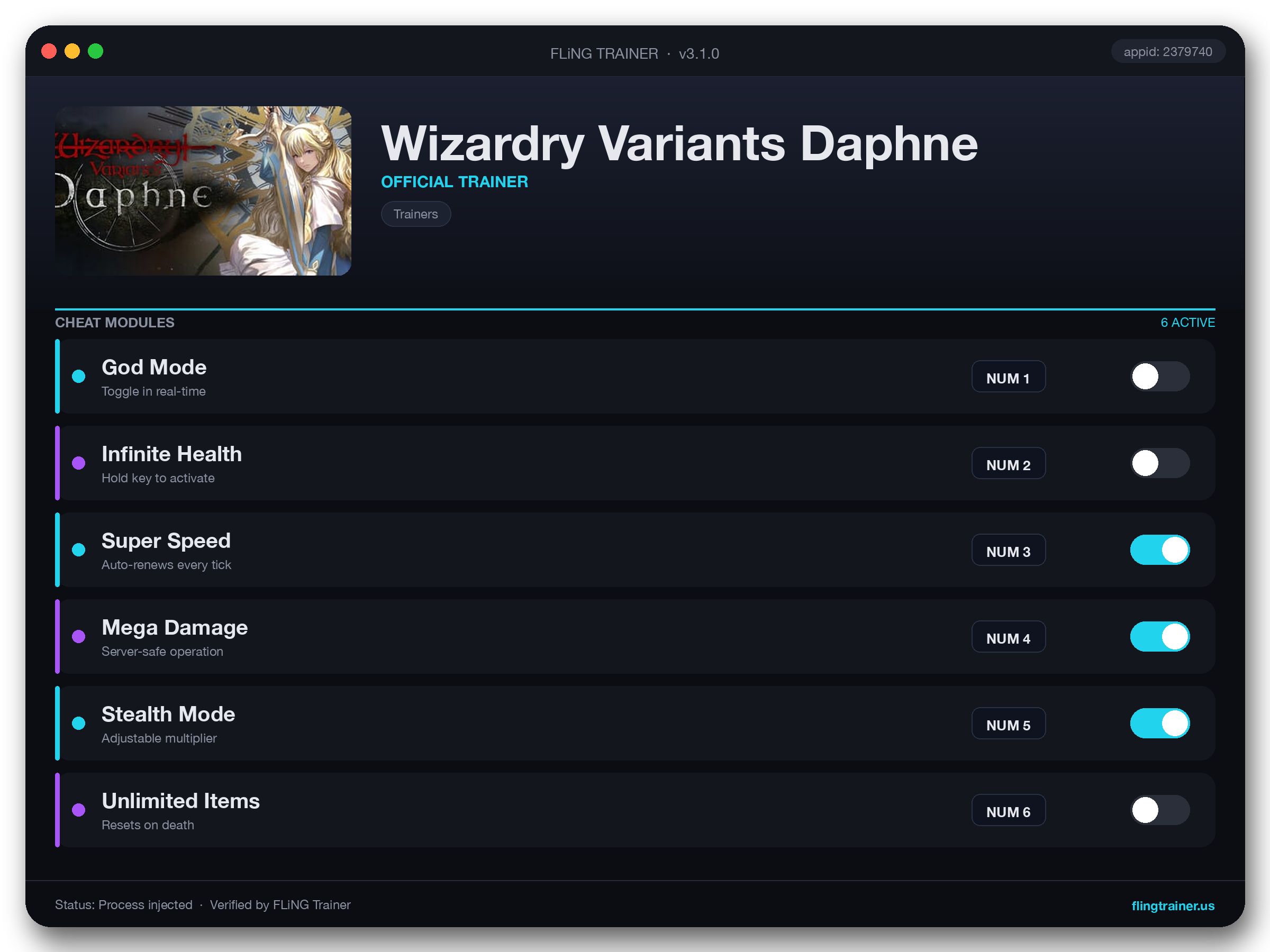 Wizardry Variants Daphne Trainer interface