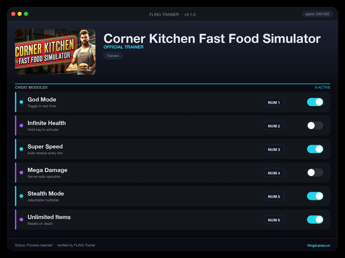 Corner Kitchen Fast Food Simulator Trainer interface