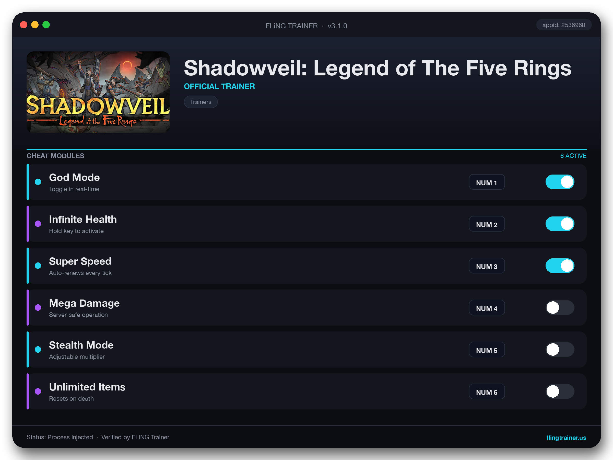 Shadowveil: Legend of The Five Rings Trainer interface