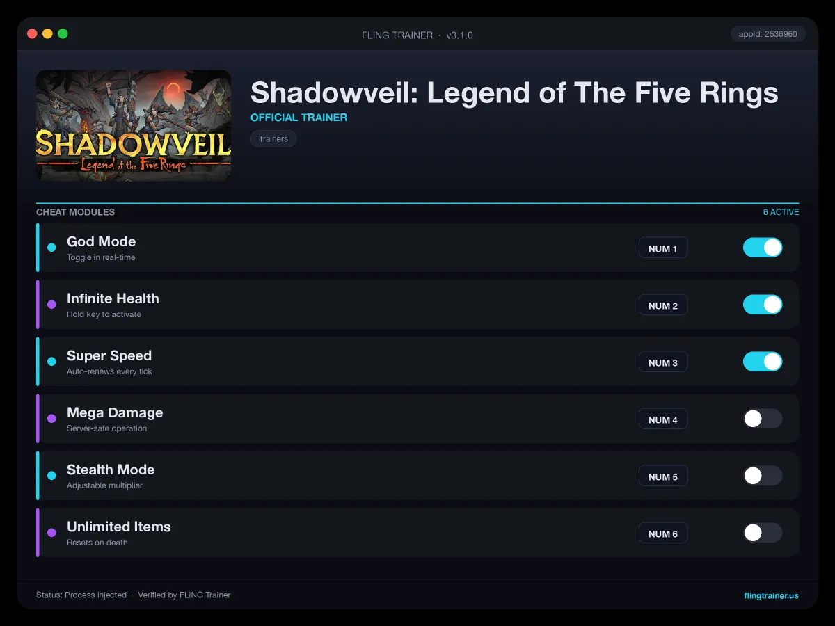Shadowveil: Legend of The Five Rings Trainer interface