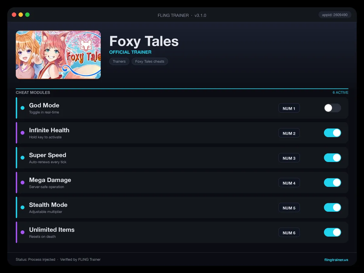 Foxy Tales Trainer interface