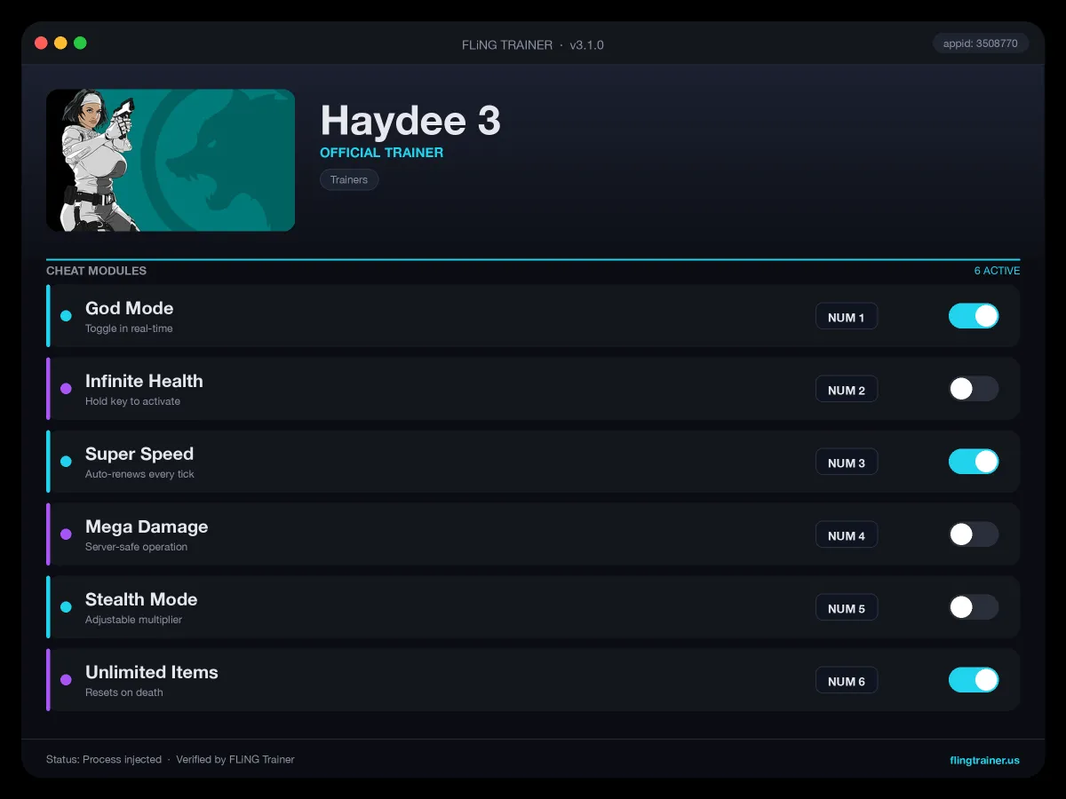 Haydee 3 Trainer interface