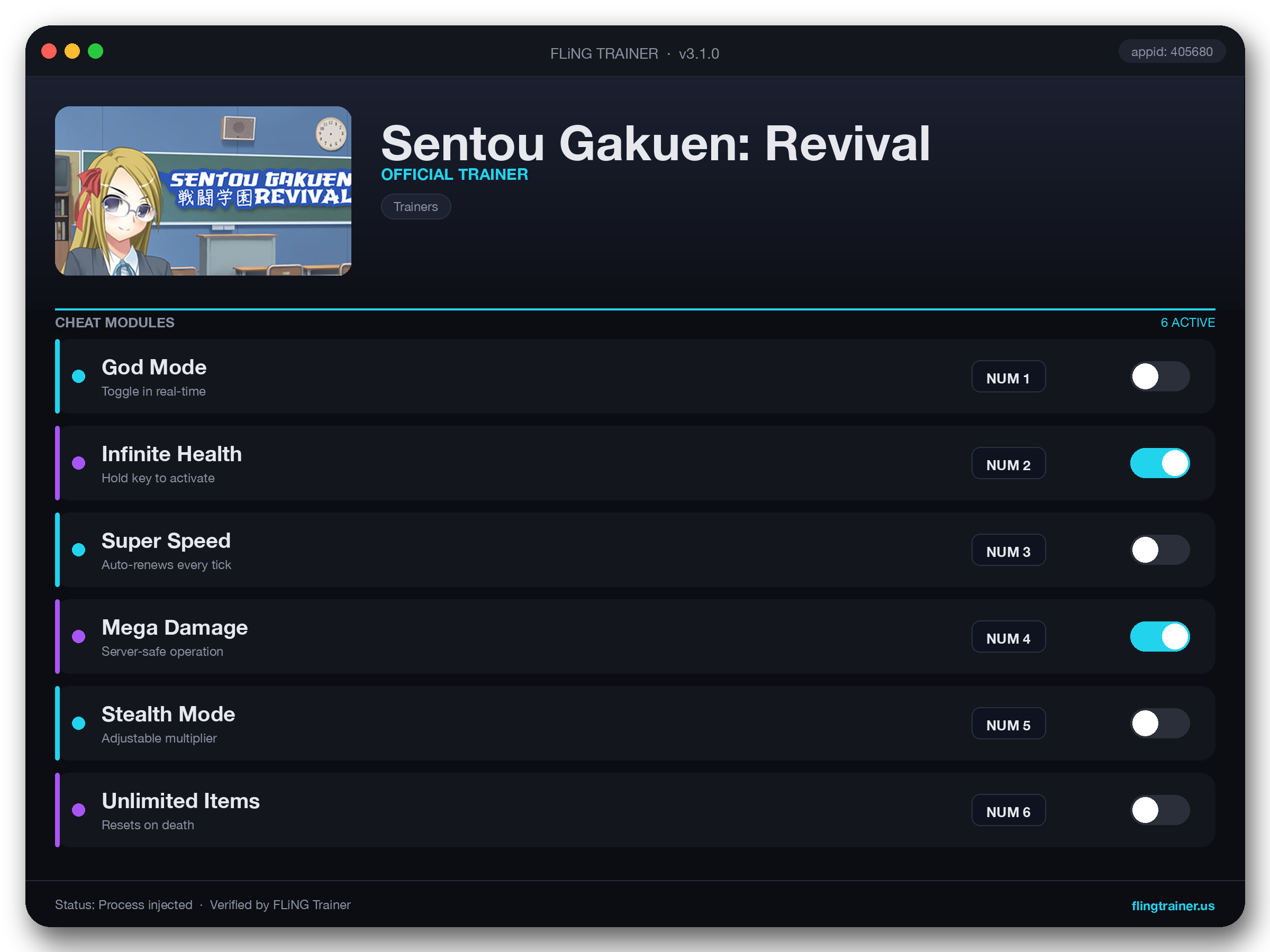 Sentou Gakuen: Revival Trainer interface