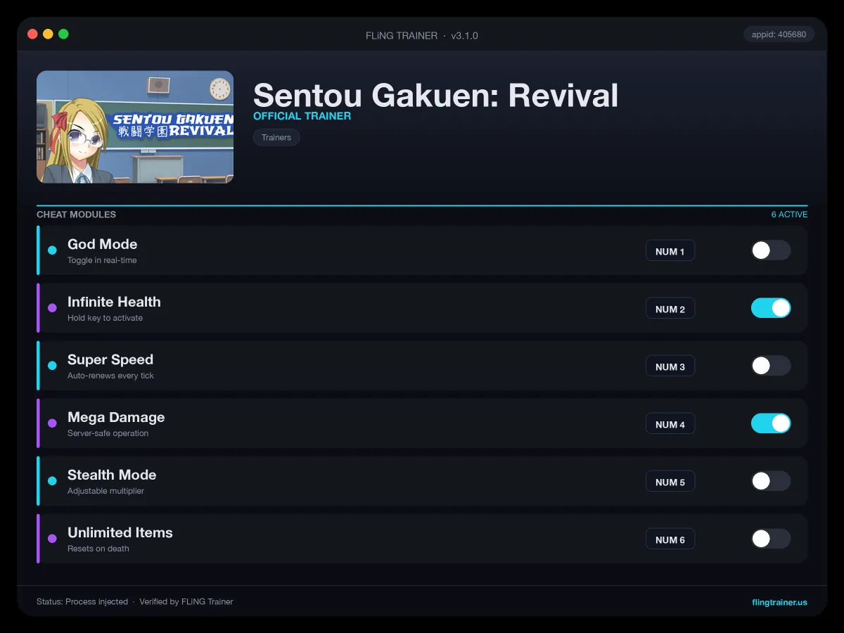 Sentou Gakuen: Revival Trainer interface