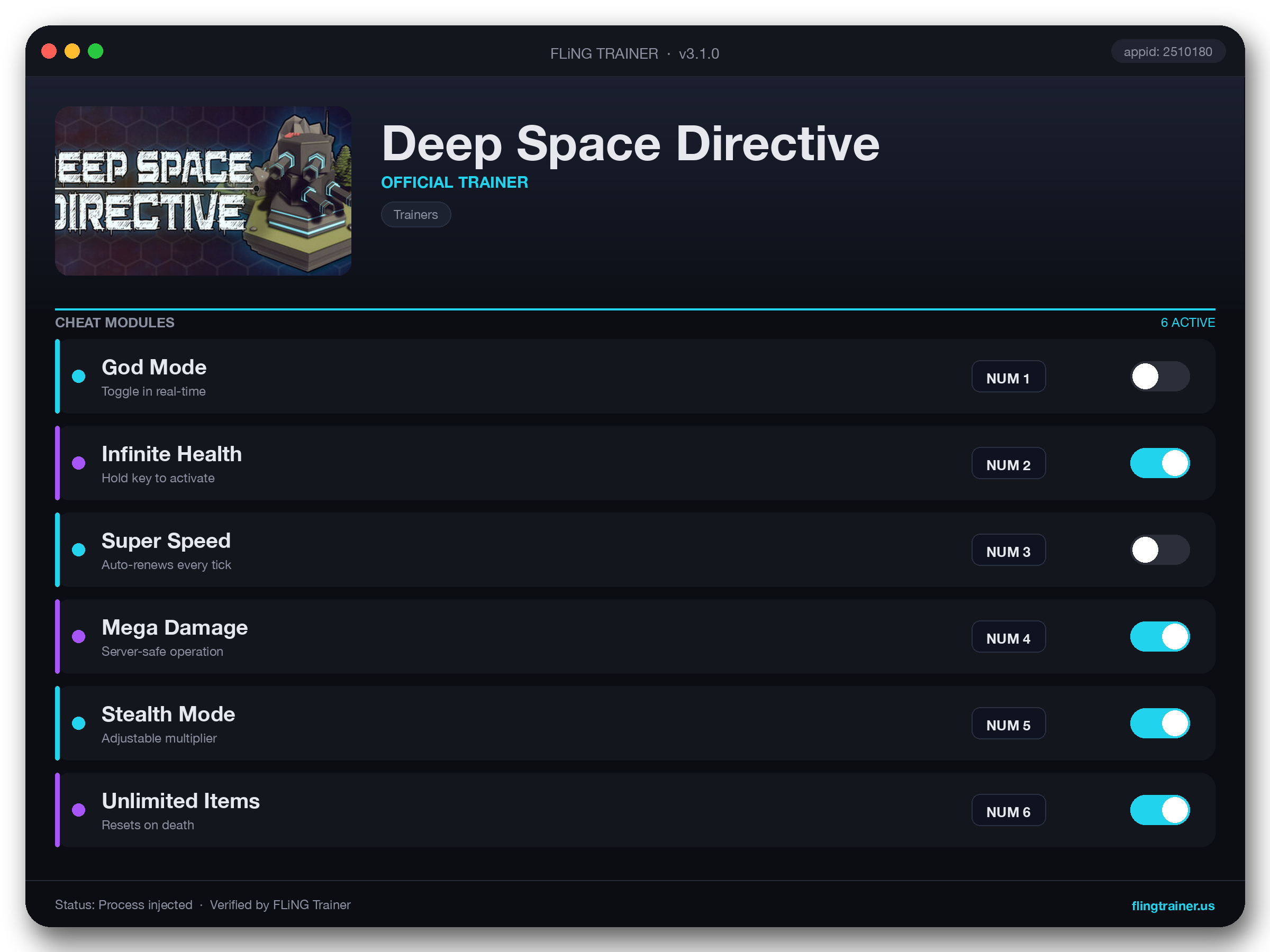 Deep Space Directive Trainer interface