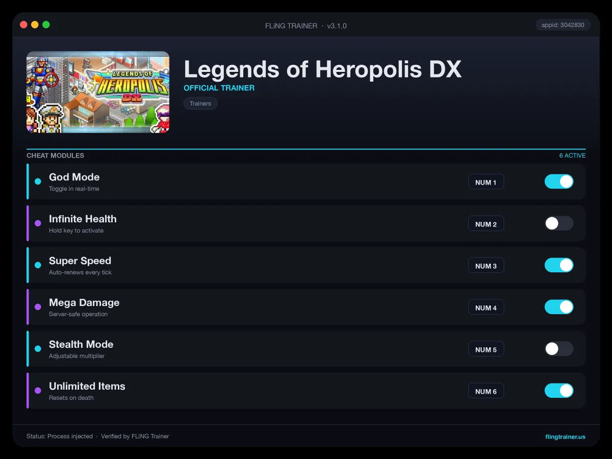 Legends of Heropolis DX Trainer interface