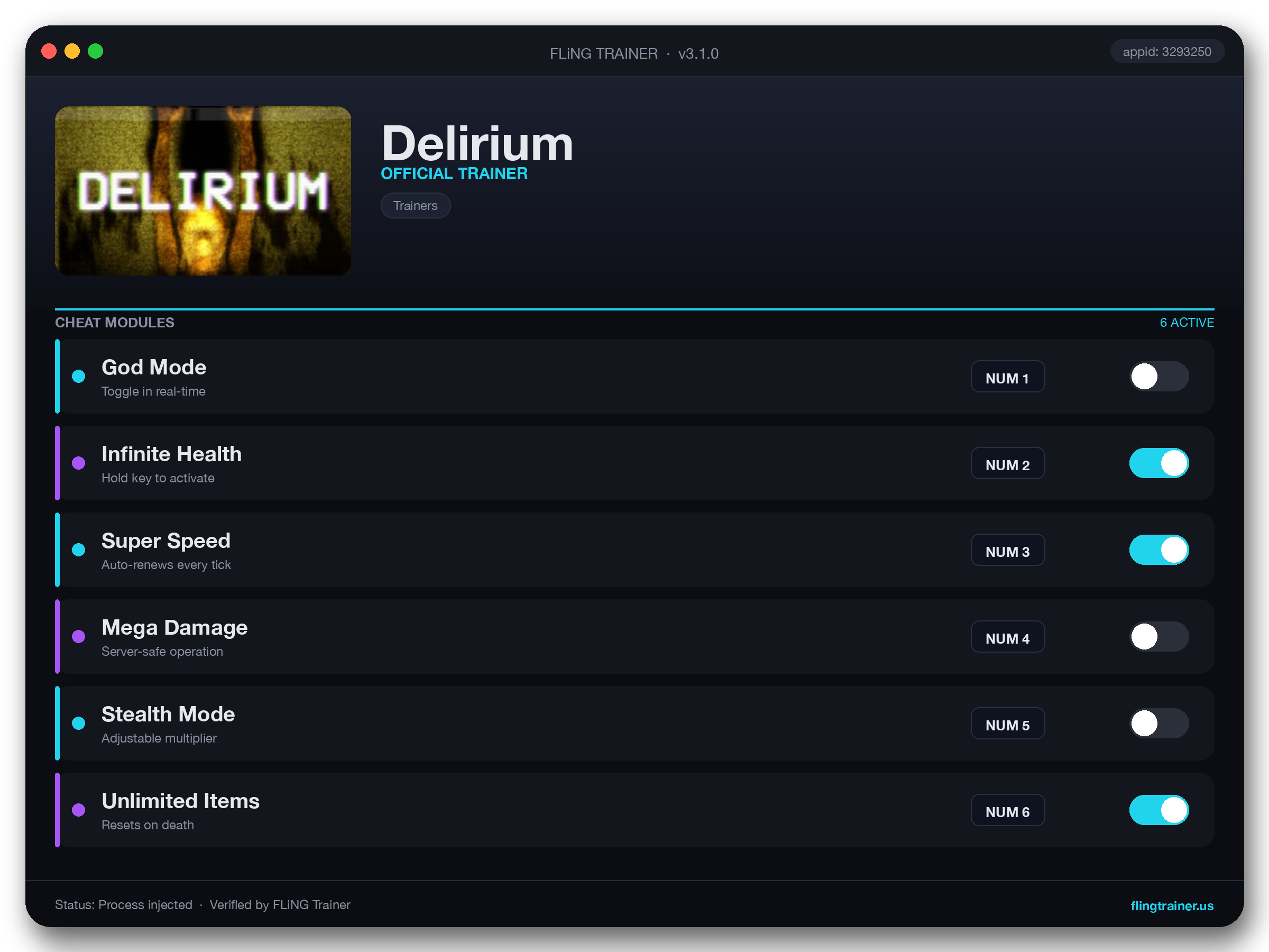 Delirium Trainer interface