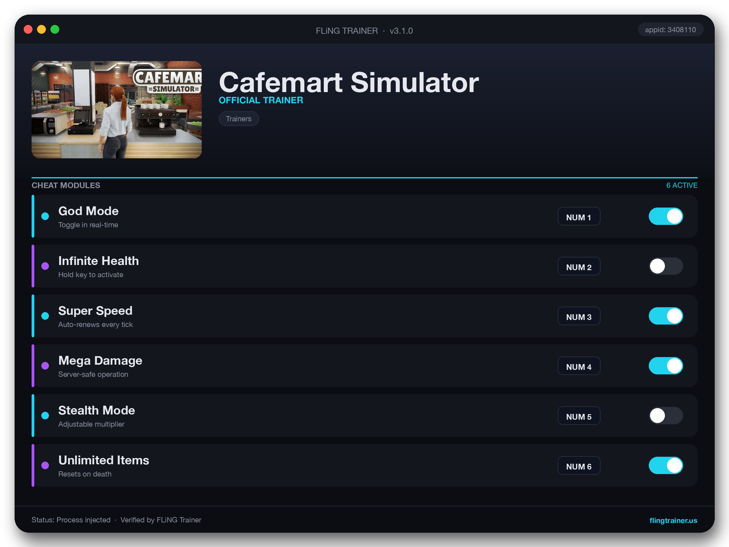 Cafemart Simulator Trainer interface