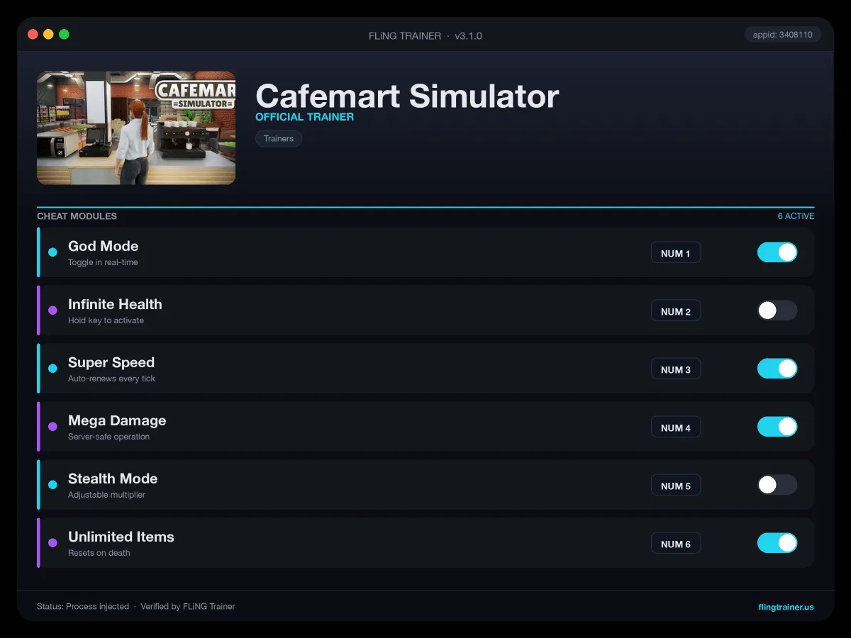 Cafemart Simulator Trainer interface