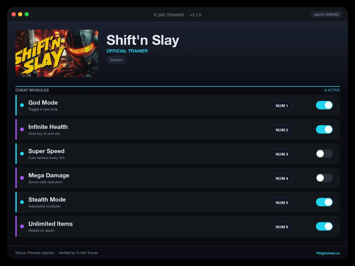 Shift'n Slay Trainer interface