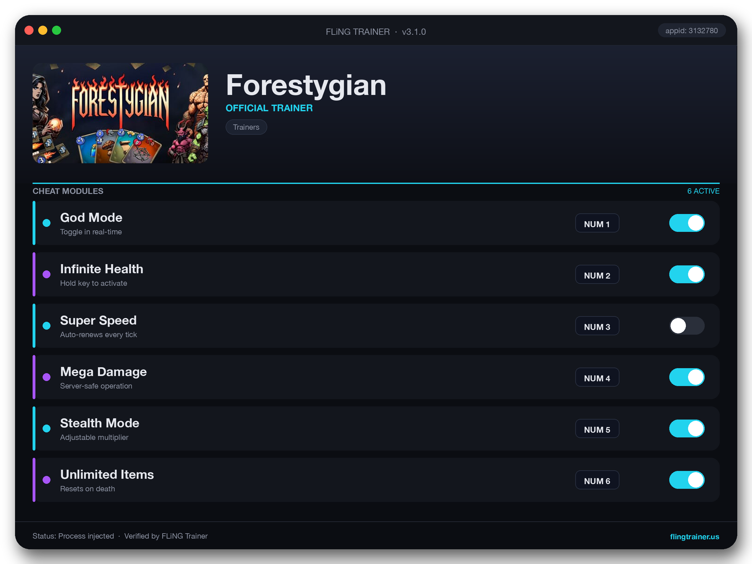 Forestygian Trainer interface