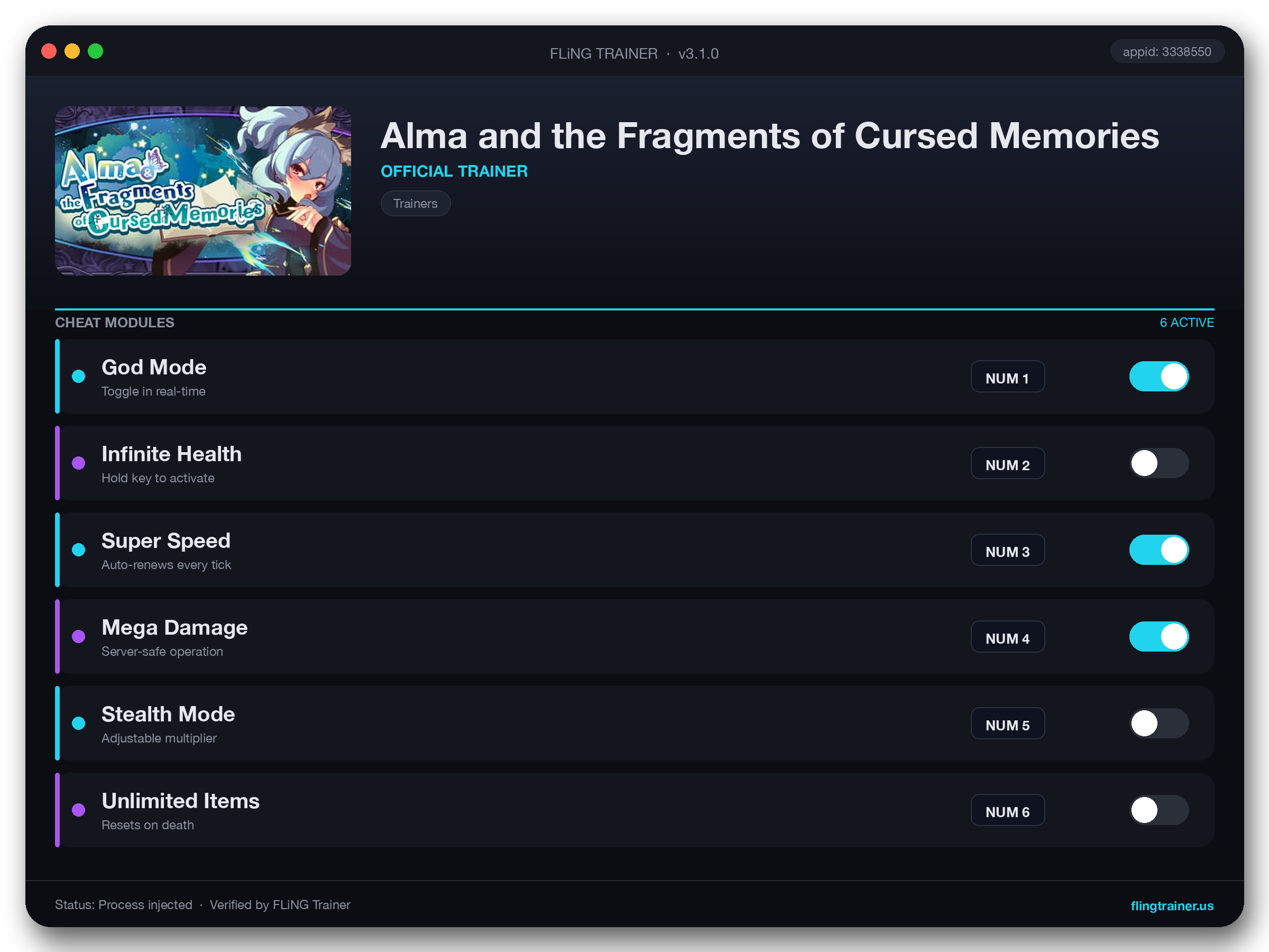 Alma and the Fragments of Cursed Memories Trainer interface