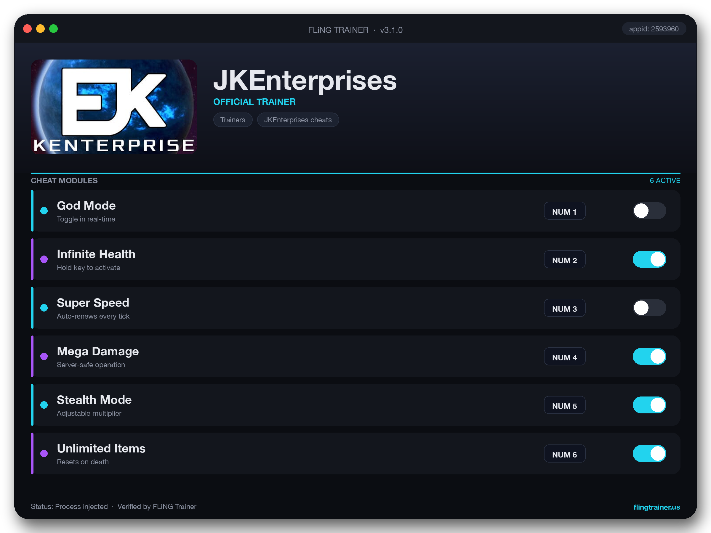 JKEnterprises Trainer interface