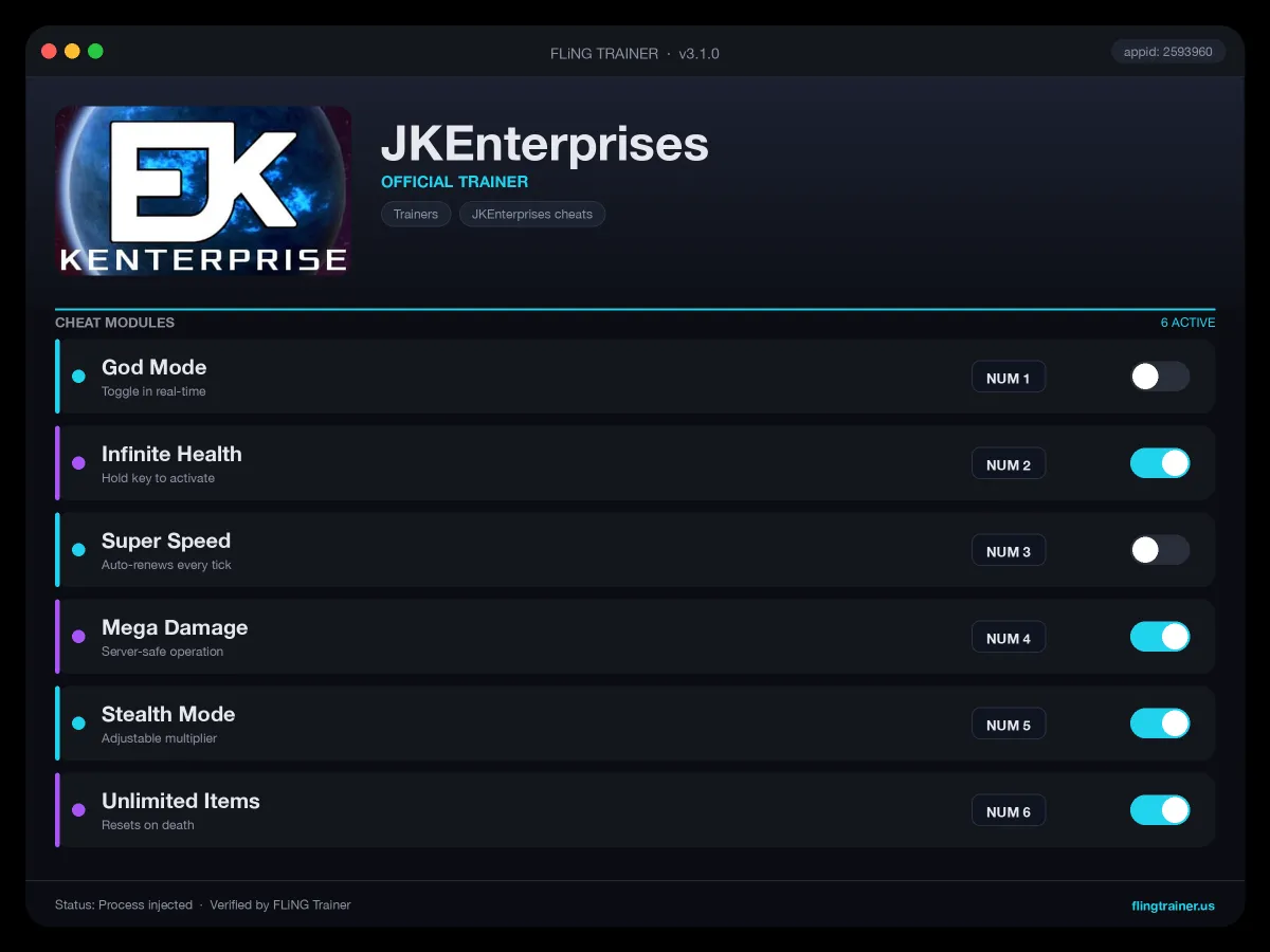 JKEnterprises Trainer interface