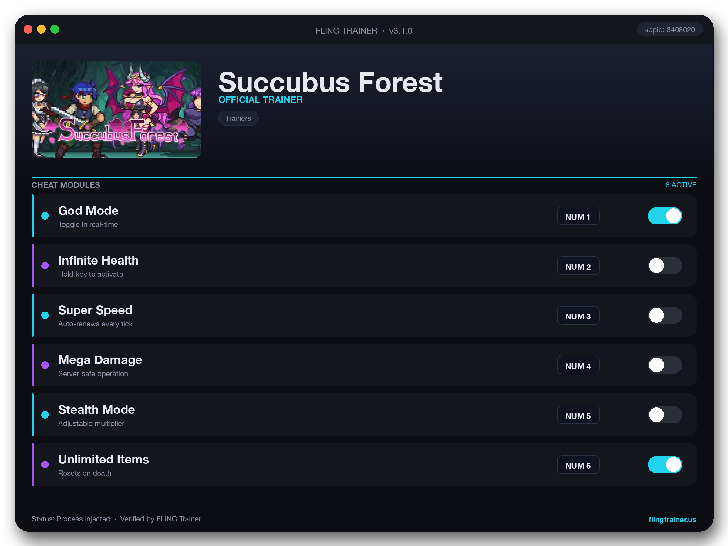 Succubus Forest Trainer interface
