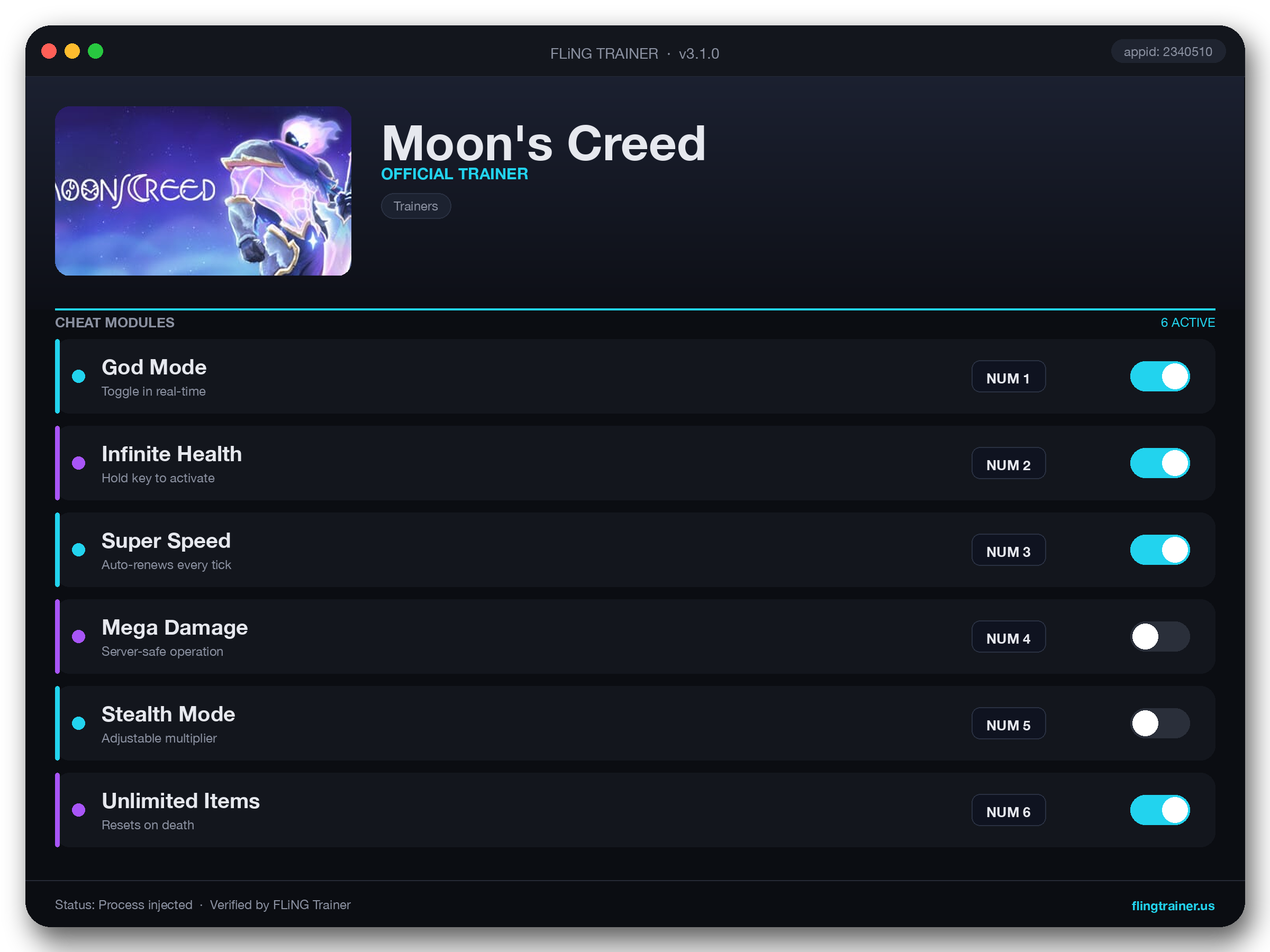 Moon's Creed Trainer interface