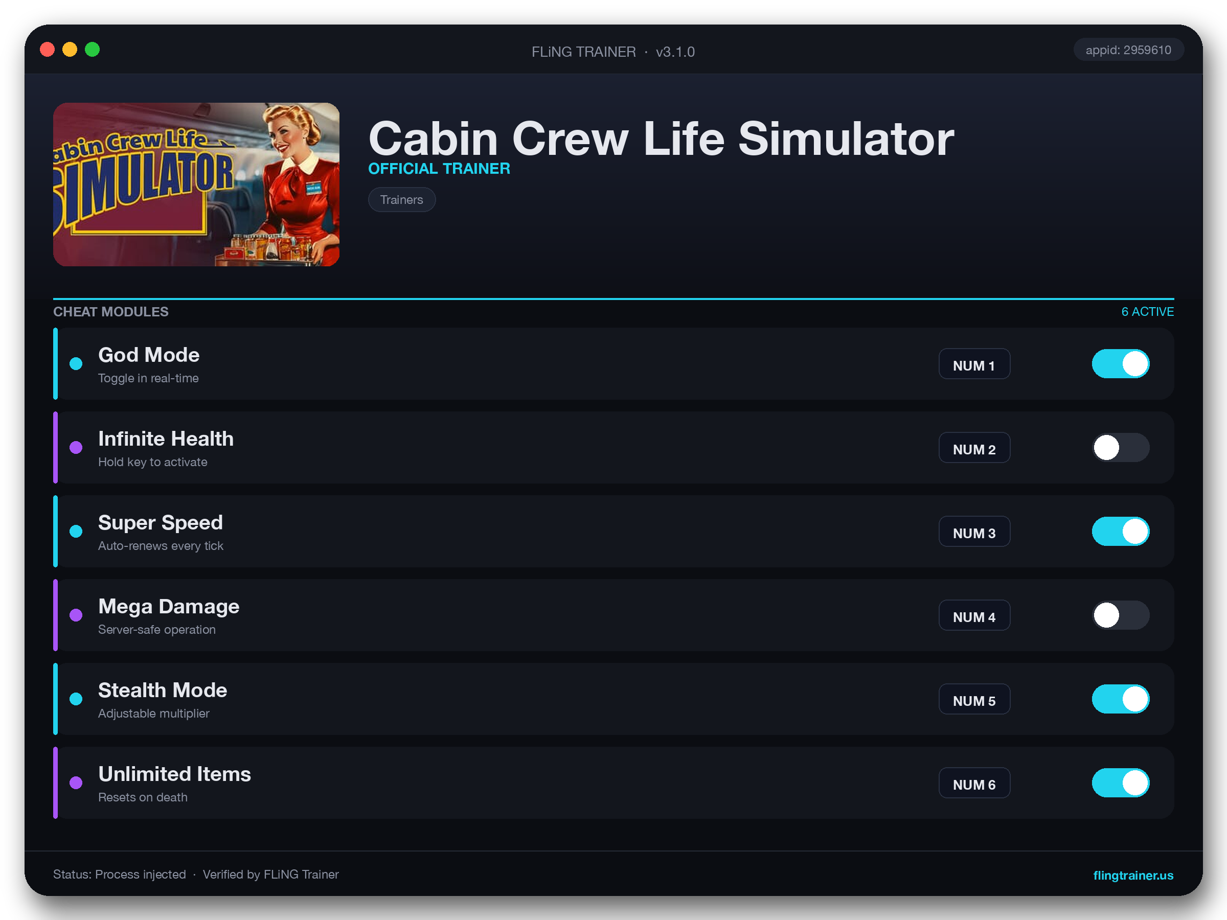 Cabin Crew Life Simulator Trainer interface