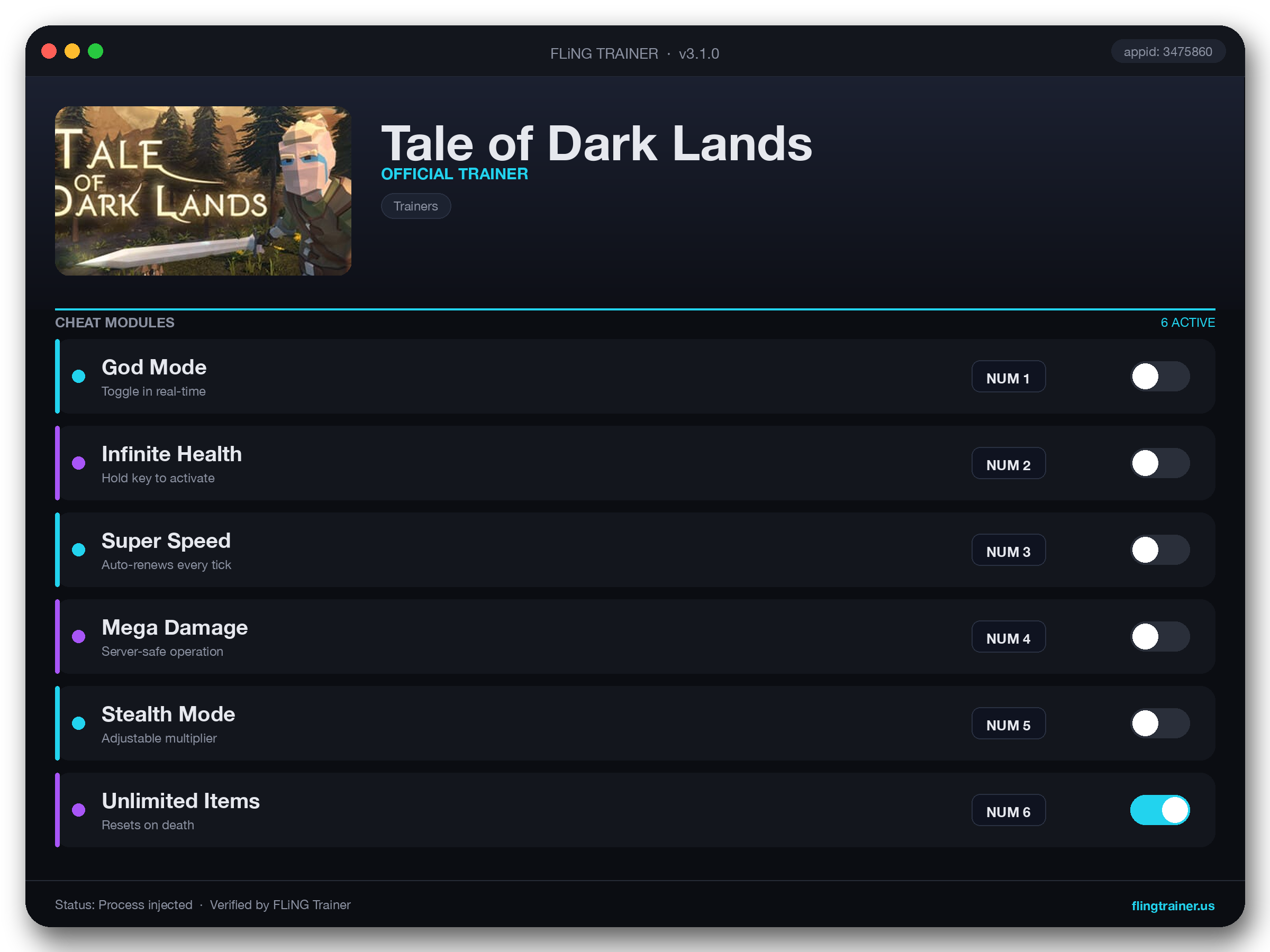 Tale of Dark Lands Trainer interface