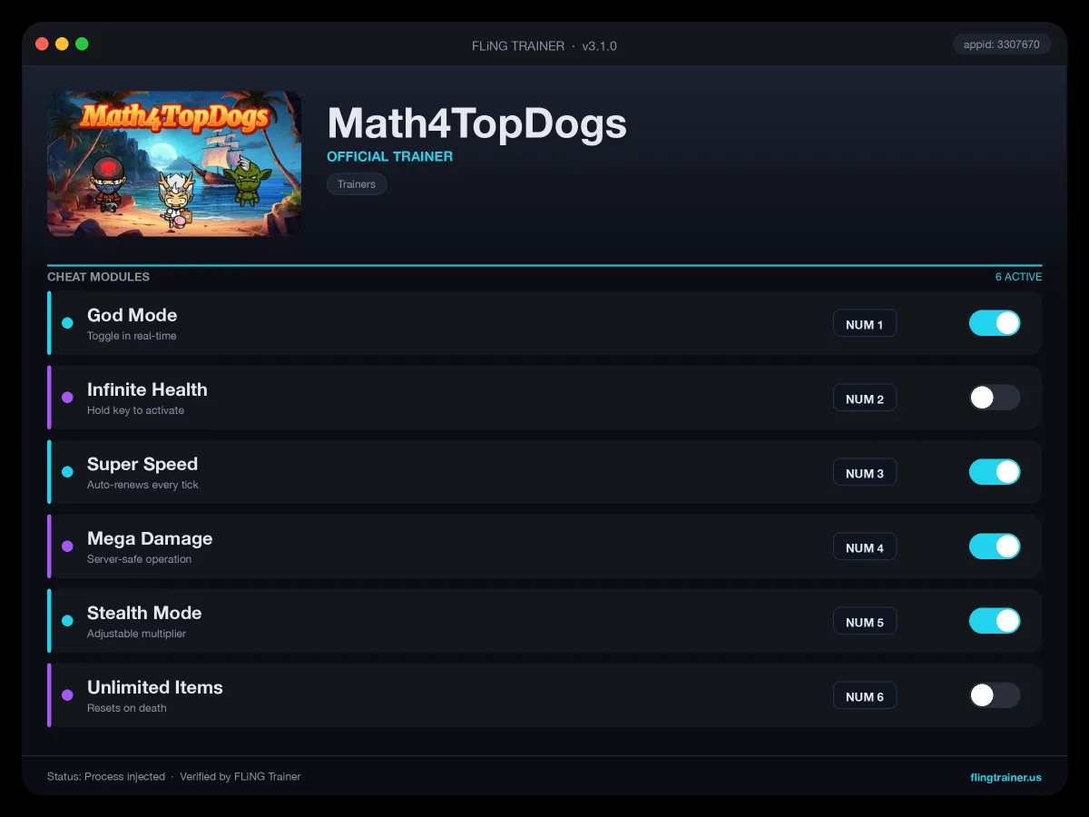 Math4TopDogs Trainer interface