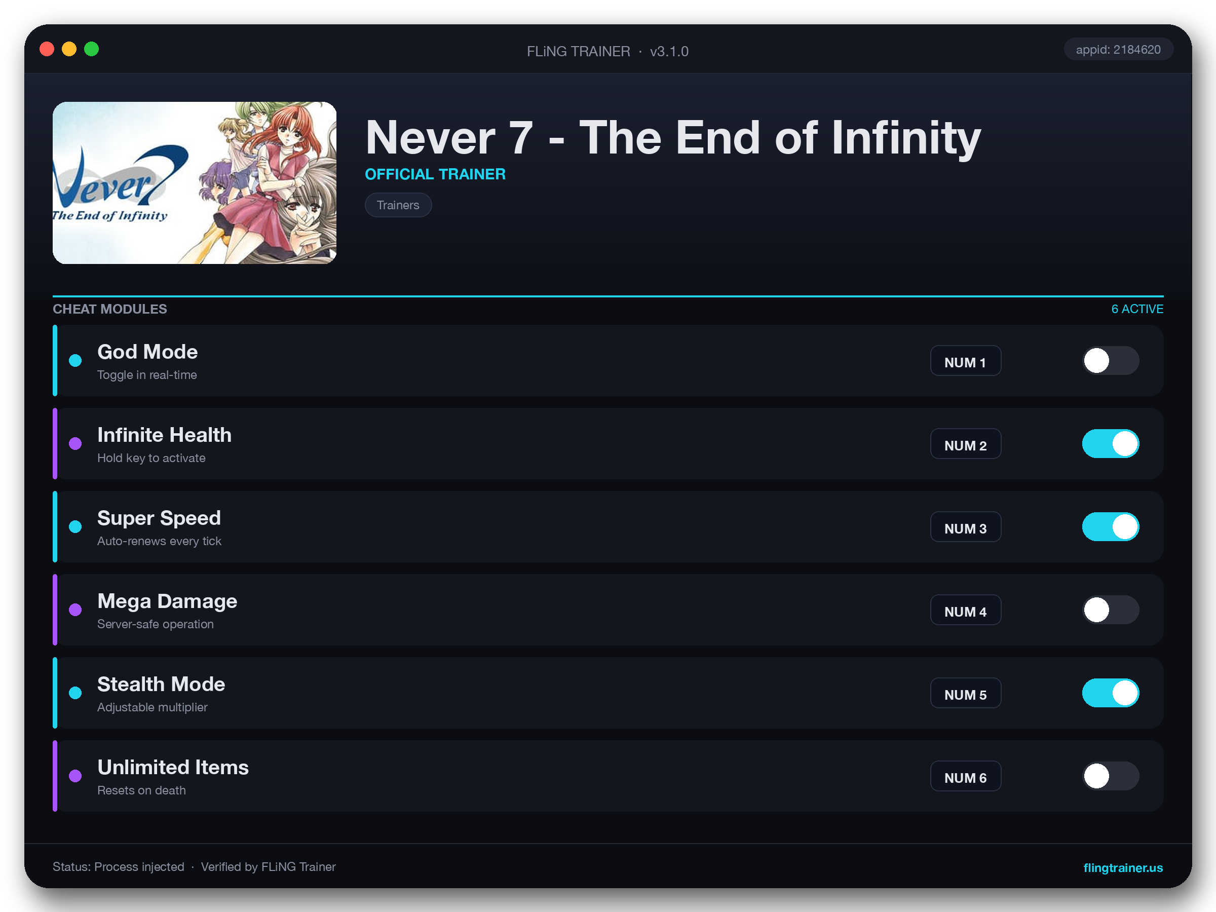 Never 7 - The End of Infinity Trainer interface