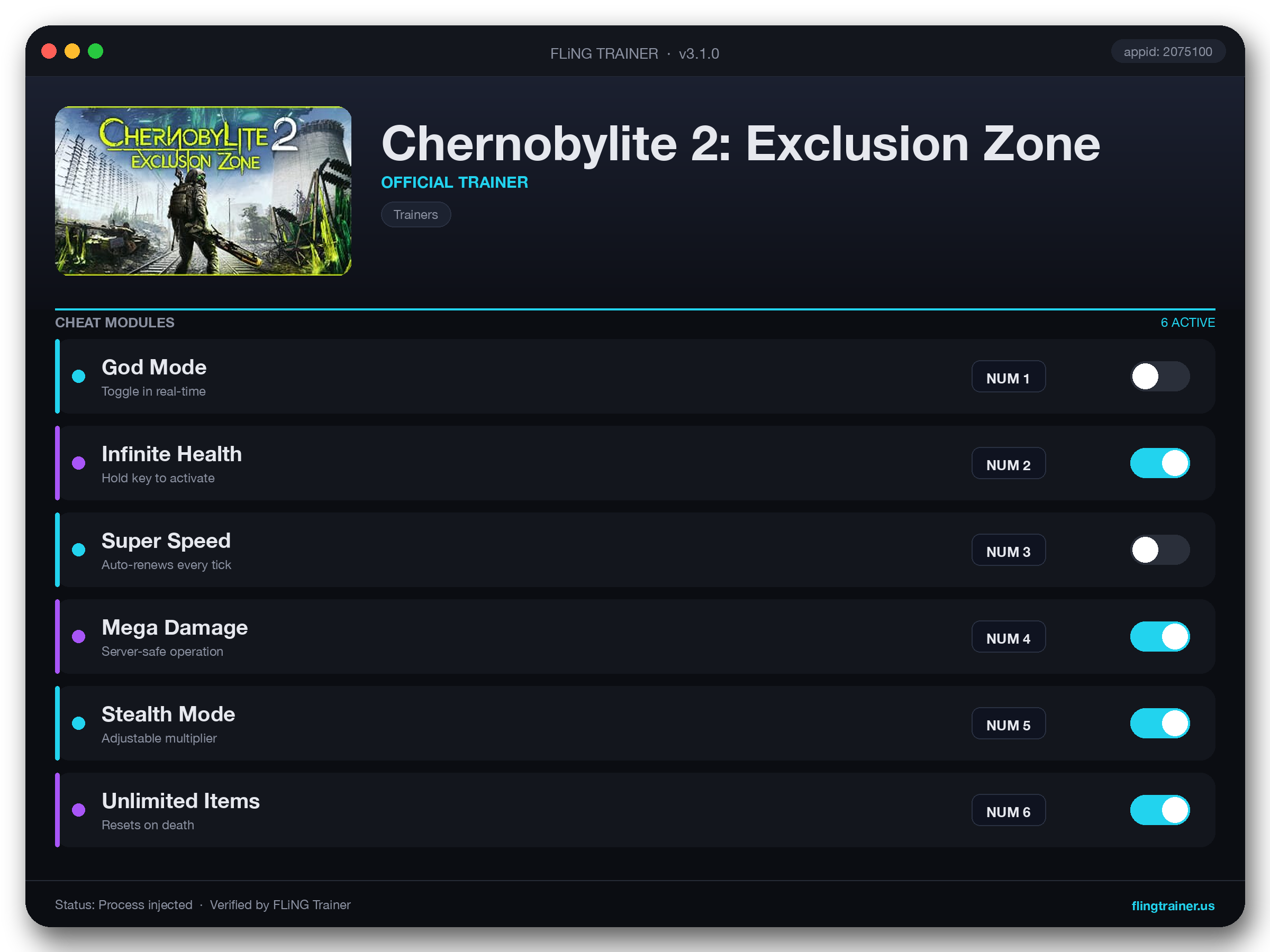 Chernobylite 2: Exclusion Zone Trainer interface