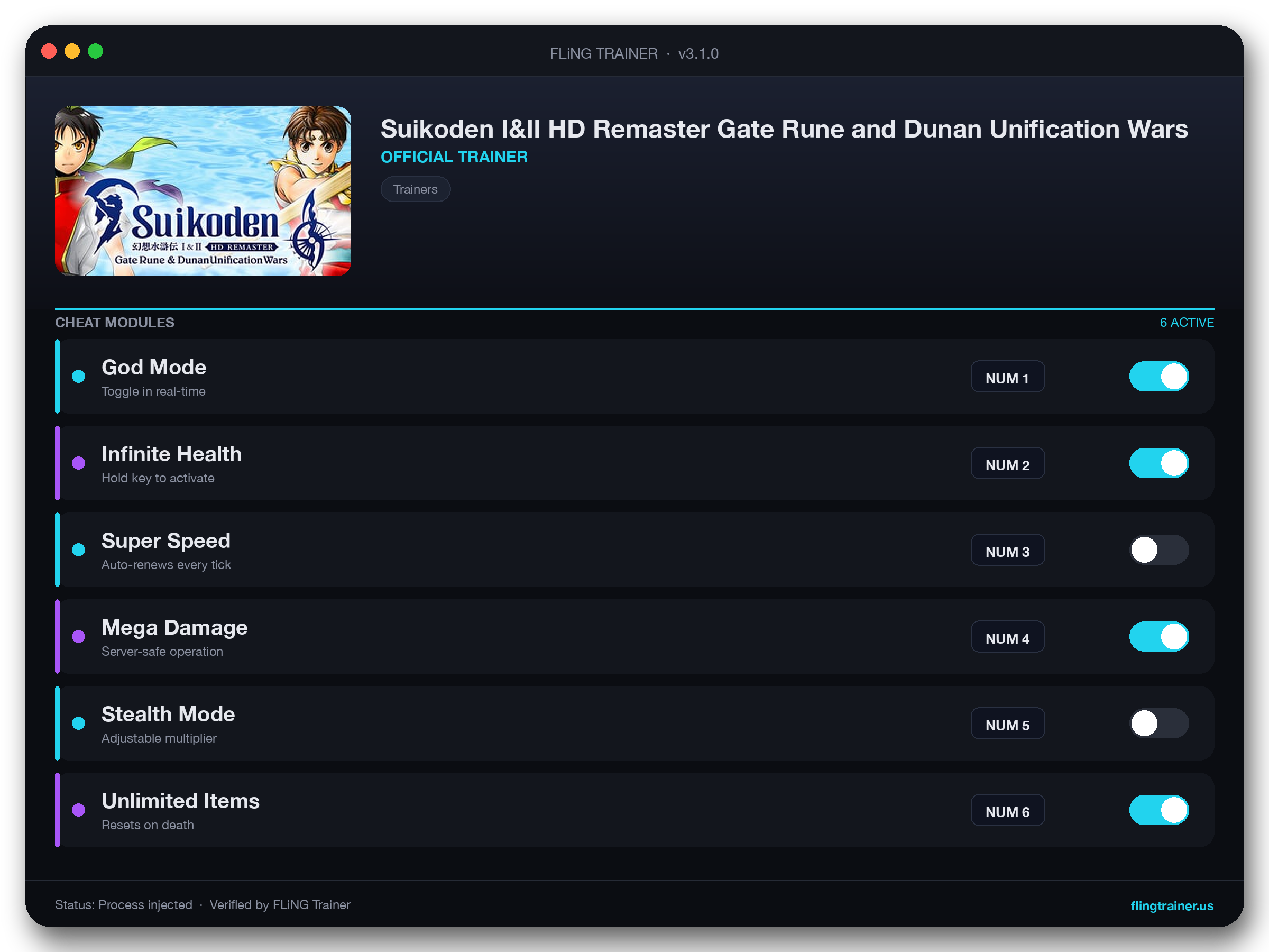 Suikoden I&II HD Remaster Gate Rune and Dunan Unification Wars Trainer interface