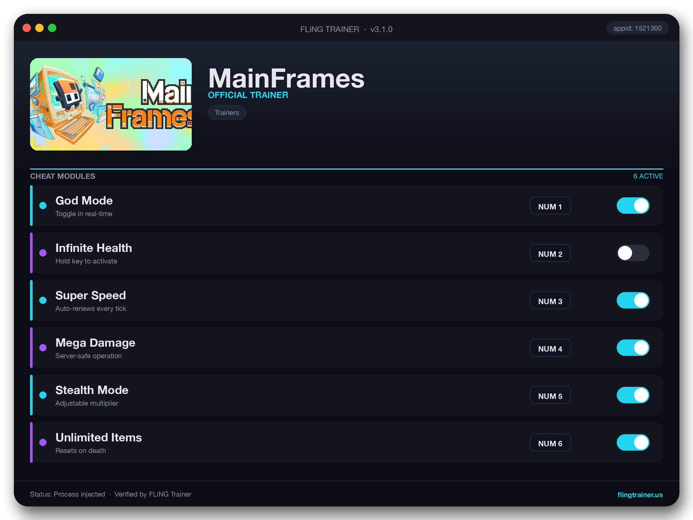 MainFrames Trainer interface