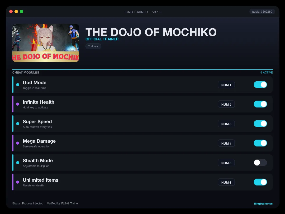 THE DOJO OF MOCHIKO Trainer interface