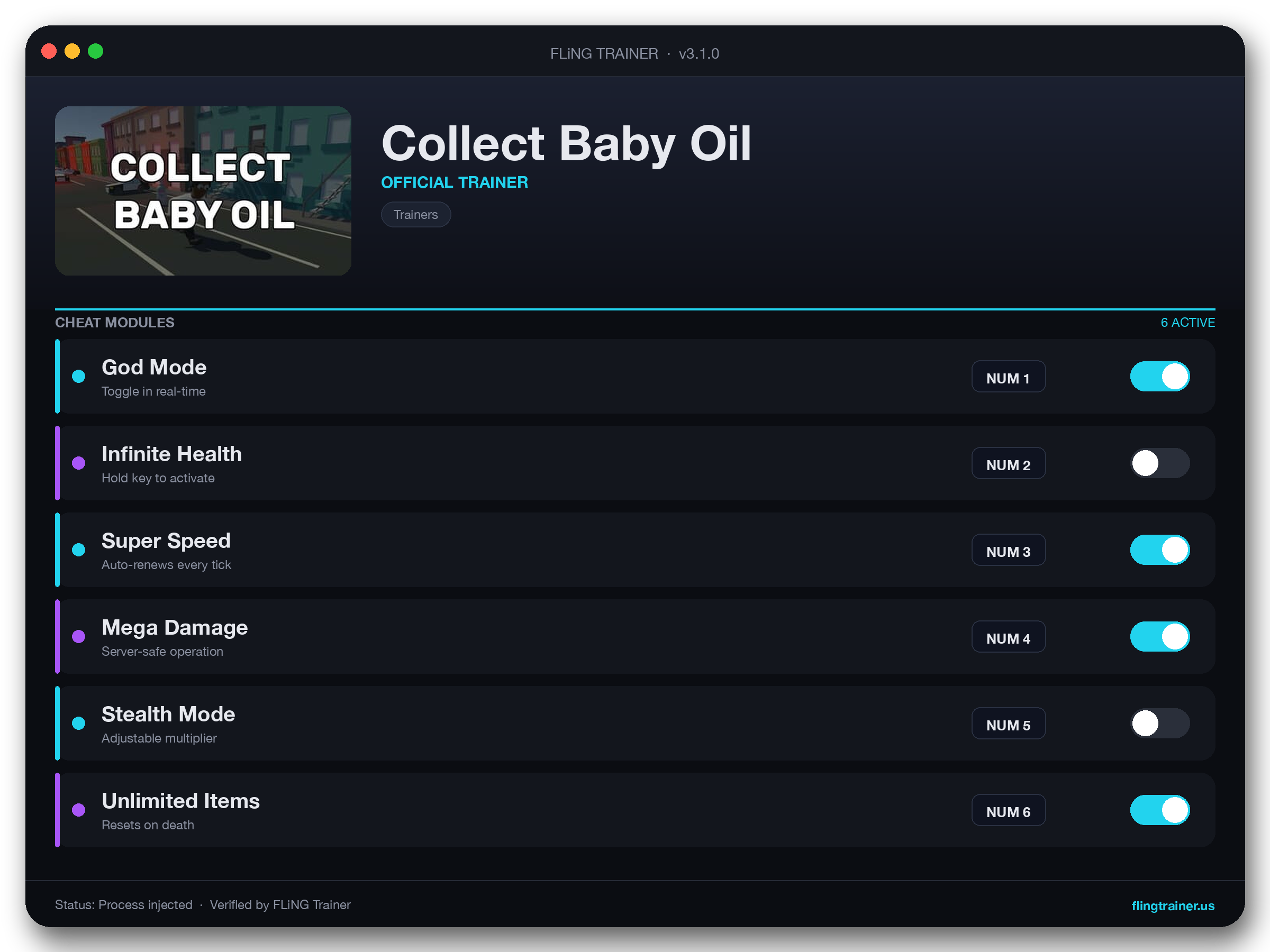 Collect Baby Oil Trainer interface