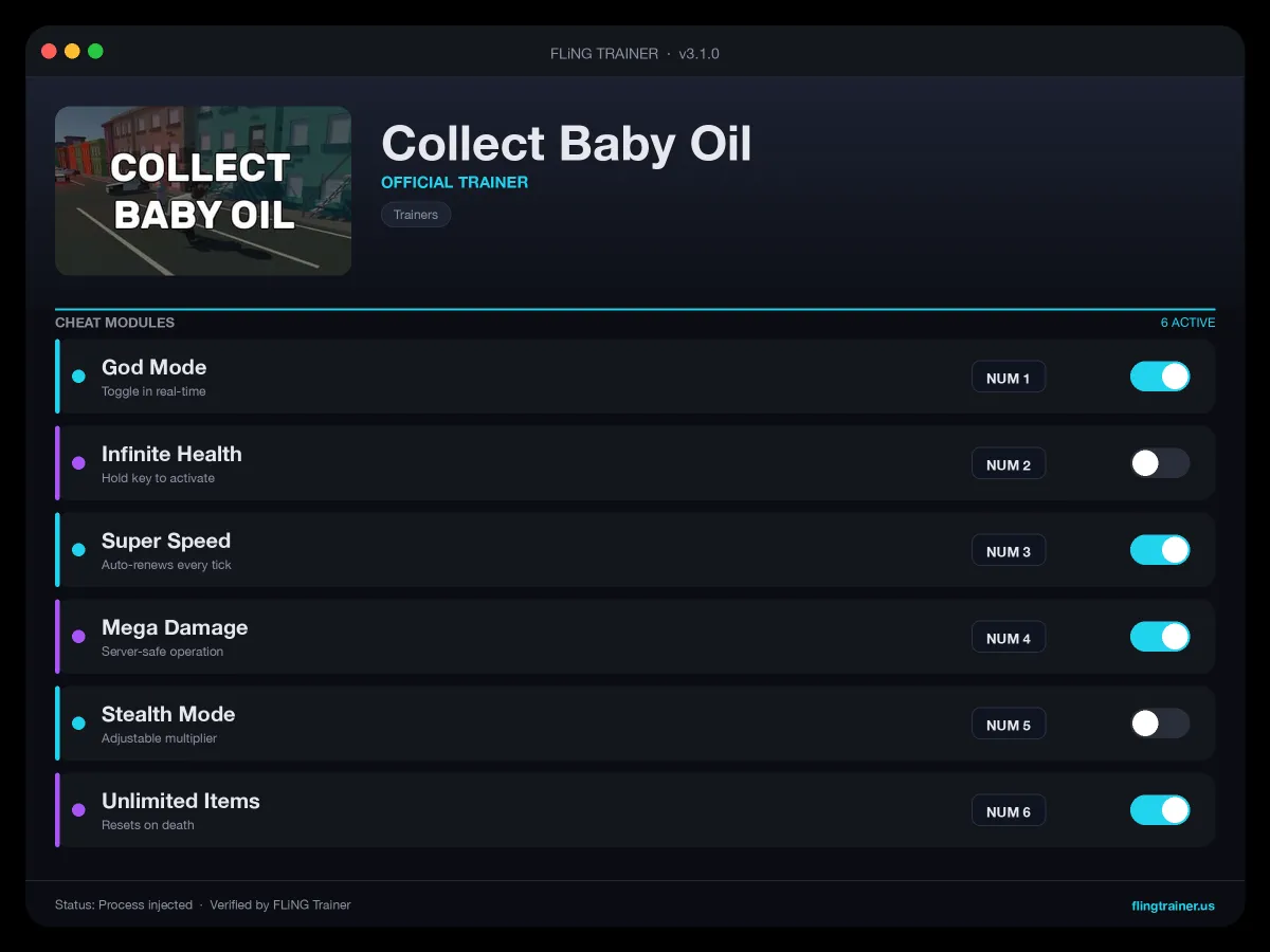 Collect Baby Oil Trainer interface