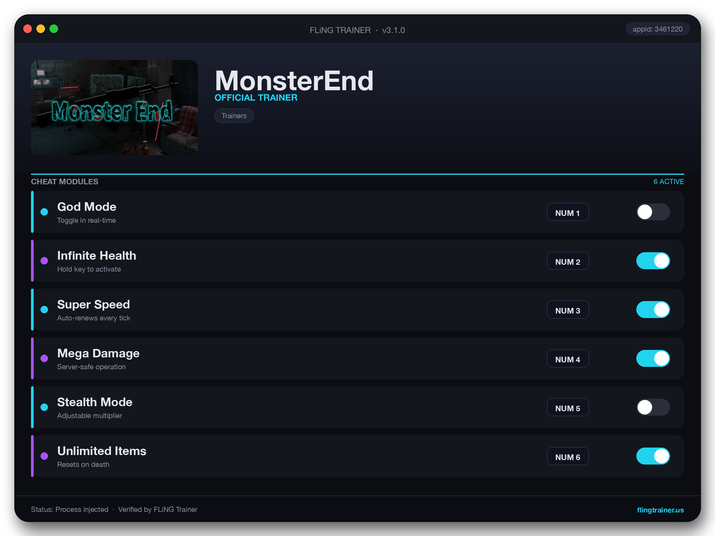 MonsterEnd Trainer interface
