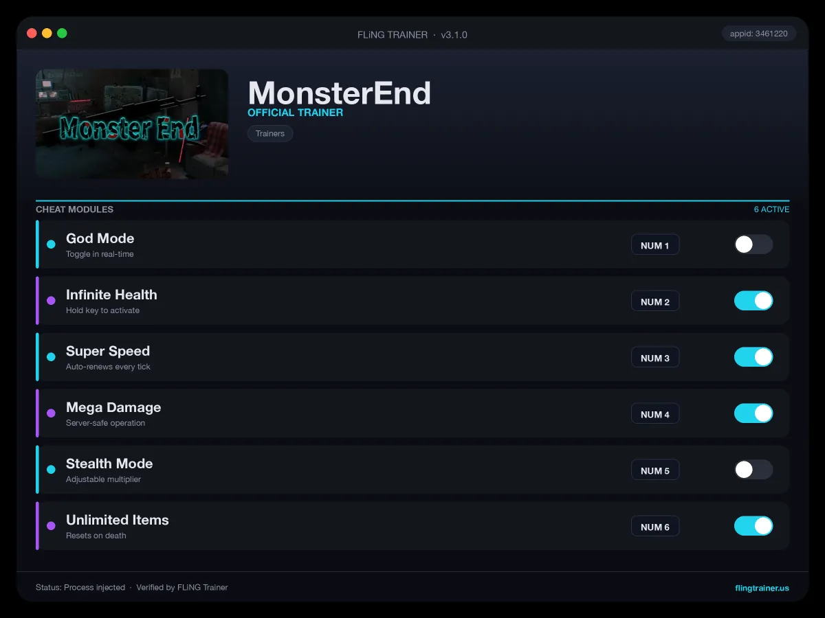 MonsterEnd Trainer interface